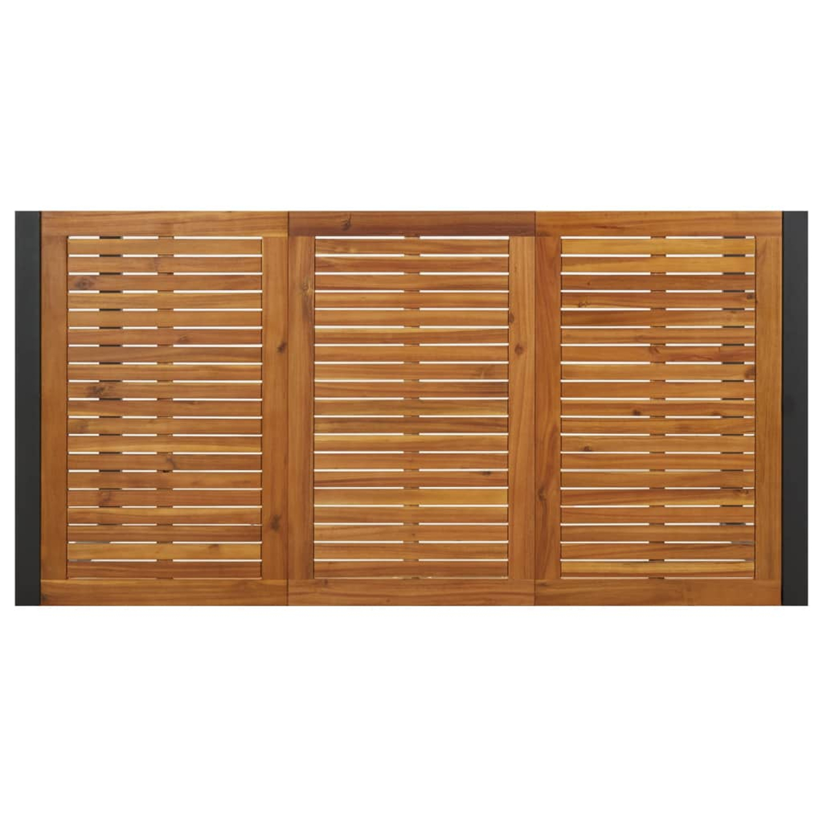 Braune Holzlattenwand mit schwarzem Rahmen.