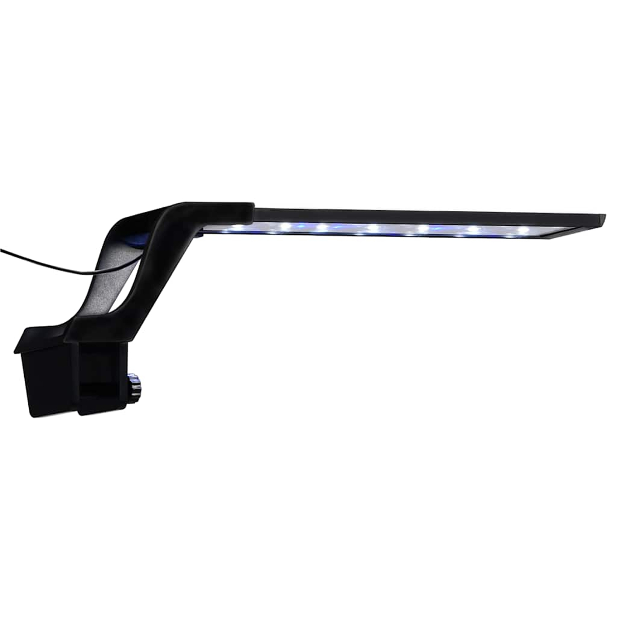 Ein schwarzes LED-Aquarienlicht mit einem verstellbaren Clip.
