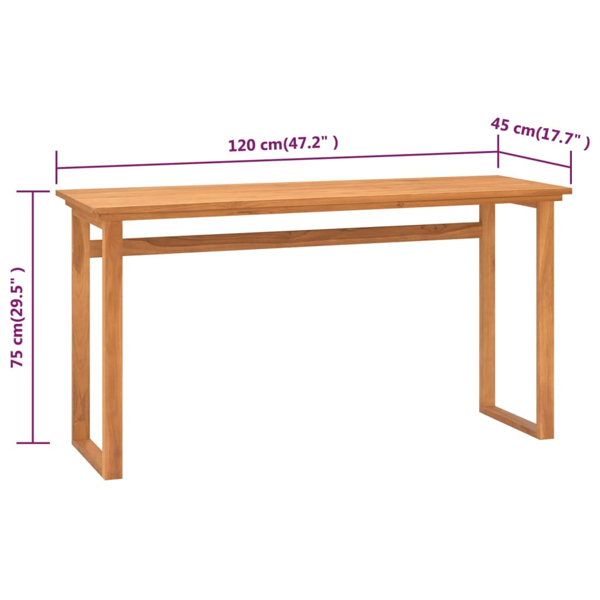 Ein hölzerner Konsolentisch mit Maßen 120x45x75cm.