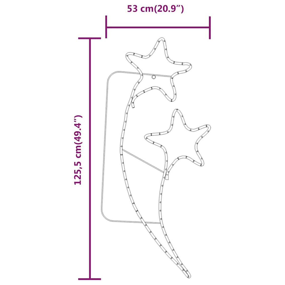 Sternenfall-Dekoration, 125,5 cm hoch, 53 cm breit.