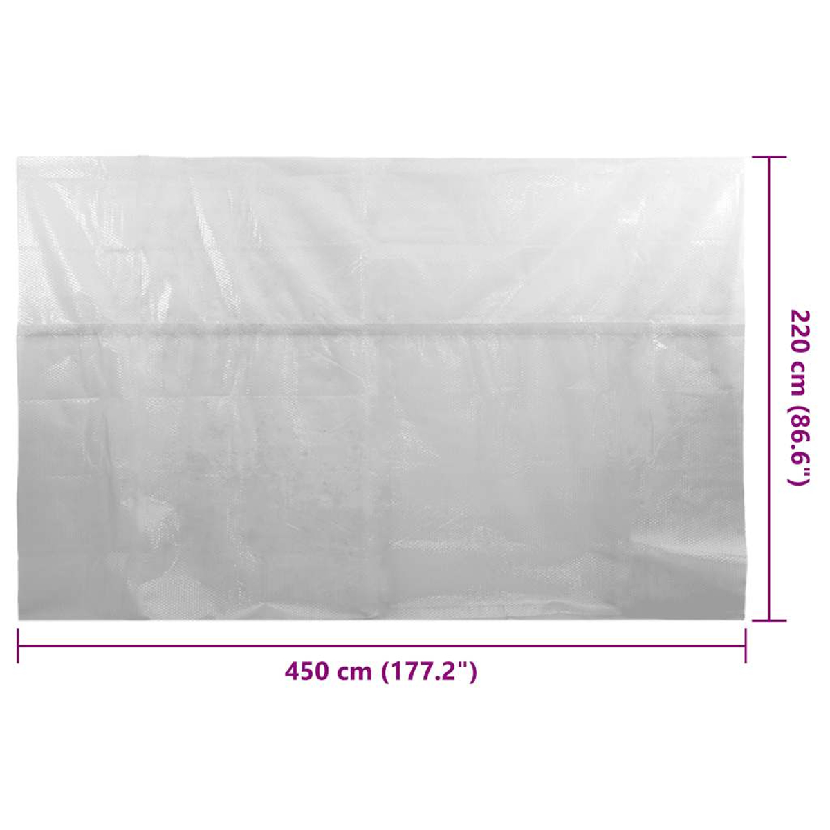 Eine weiße, transparente Plane mit Maßangaben: 450 cm Breite und 220 cm Höhe.