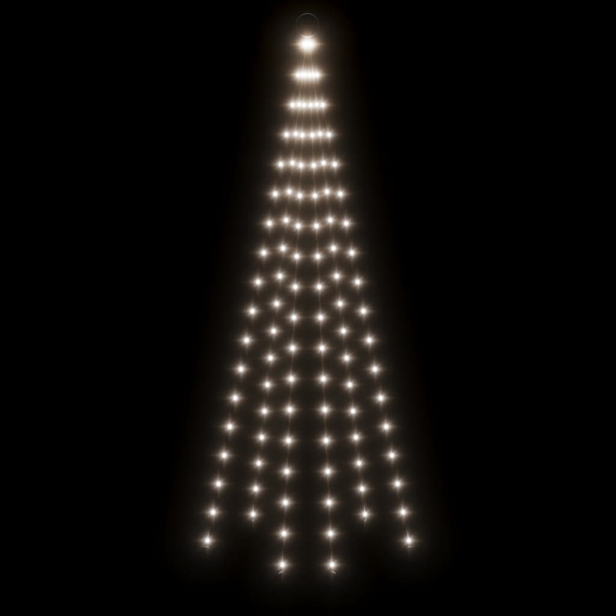 Ein Weihnachtsbaum aus Lichterketten auf schwarzem Hintergrund.