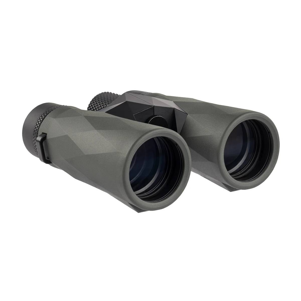 Binocolo verde con motivo a diamante, su sfondo bianco.