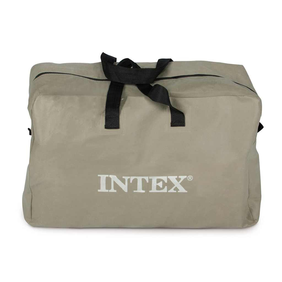 Una borsa da trasporto Intex beige con manici e cerniera neri, su sfondo bianco.