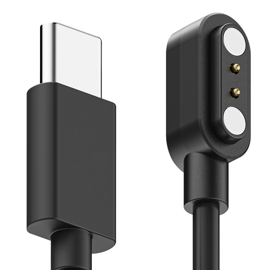 Złącze USB-C obok magnetycznego portu ładowania z dwoma białymi okręgami i dwoma złotymi pinami.