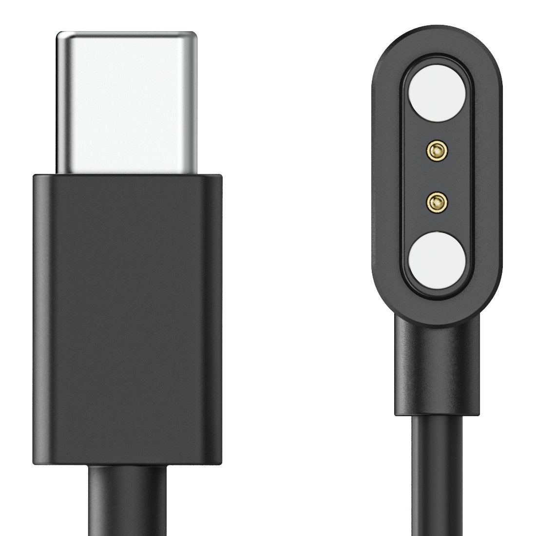 Czarny kabel USB-C i magnetyczny kabel ładujący obok siebie.