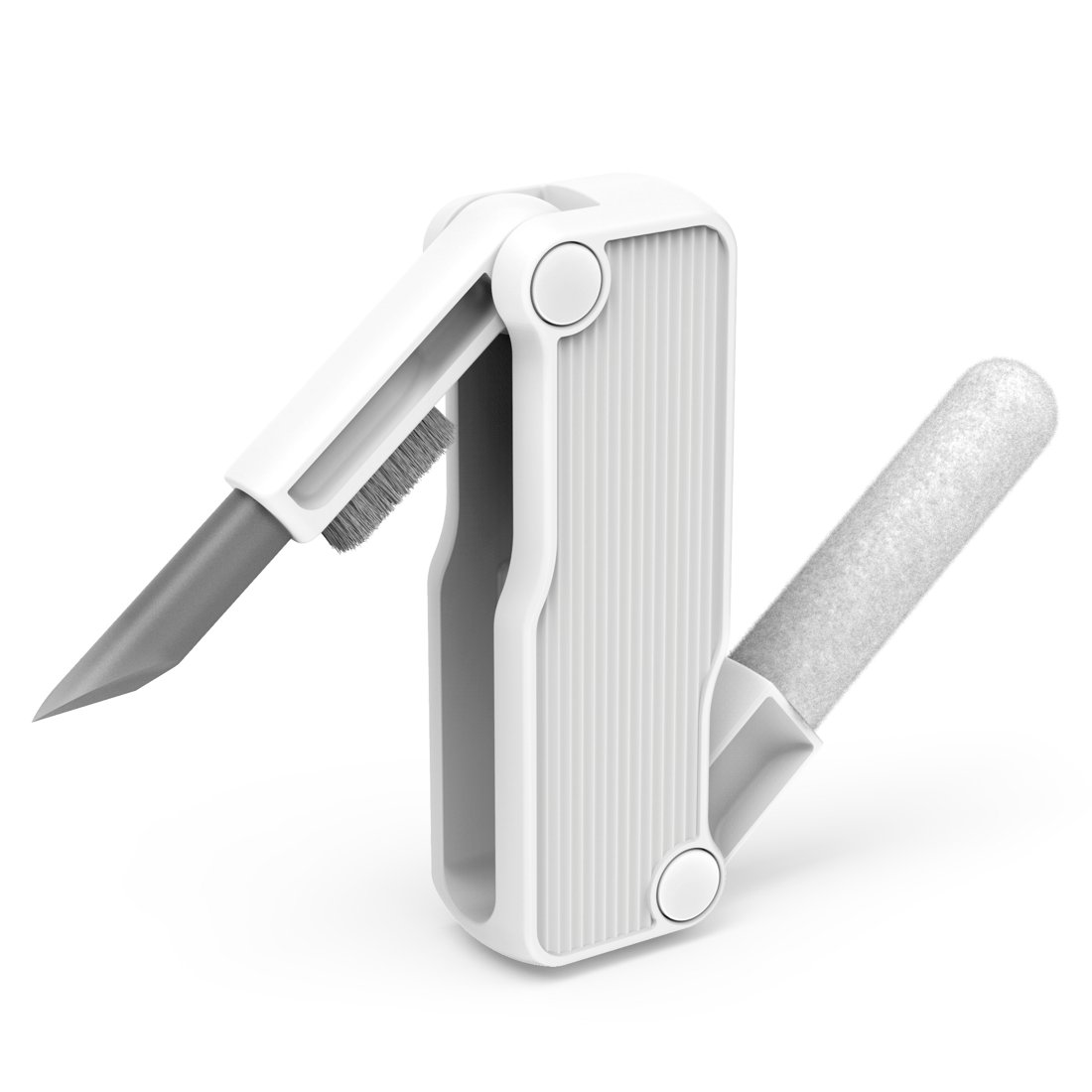 Białe wielofunkcyjne narzędzie do czyszczenia z szczotką i gąbką.