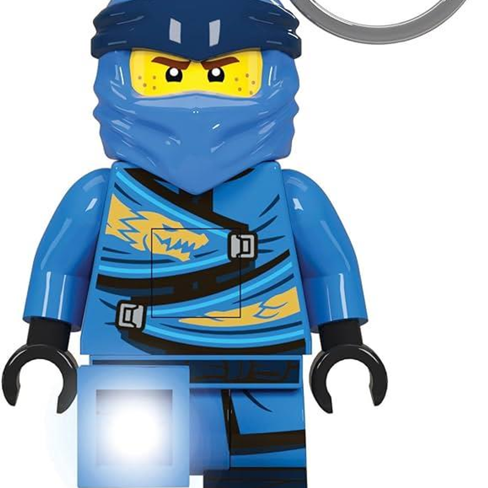 Sarı ejderha baskılı ve ışıklı tabanlı mavi Ninjago minifigür anahtarlık.