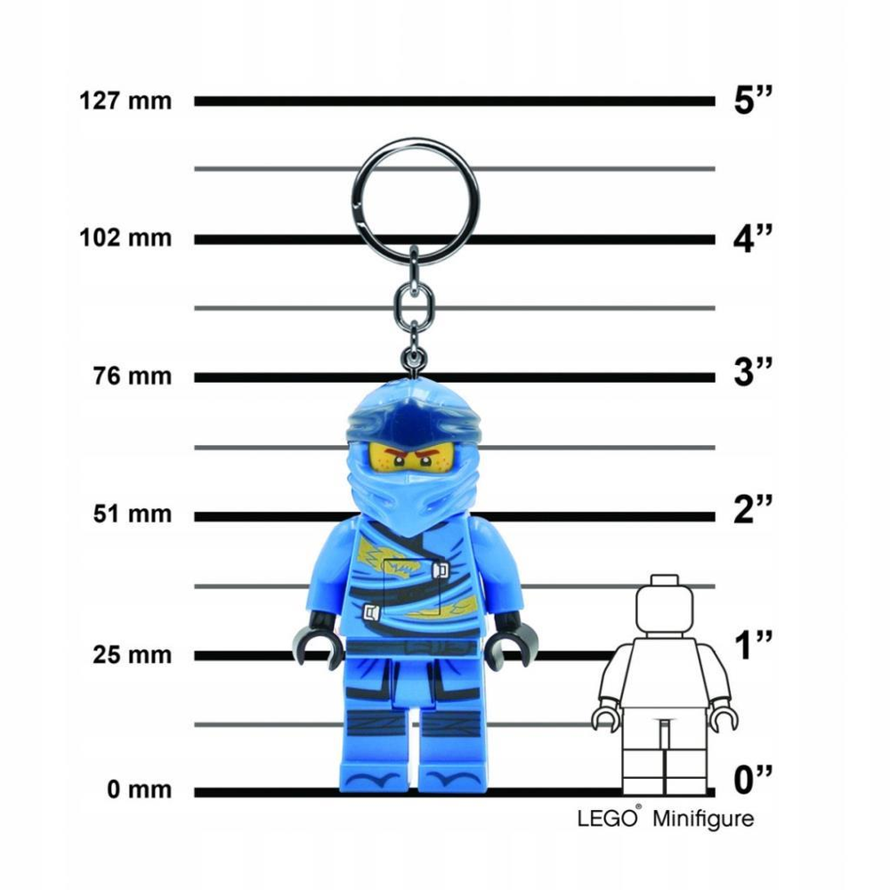 Mavi Ninjago anahtarlık ölçüm işaretlerinin yanında.