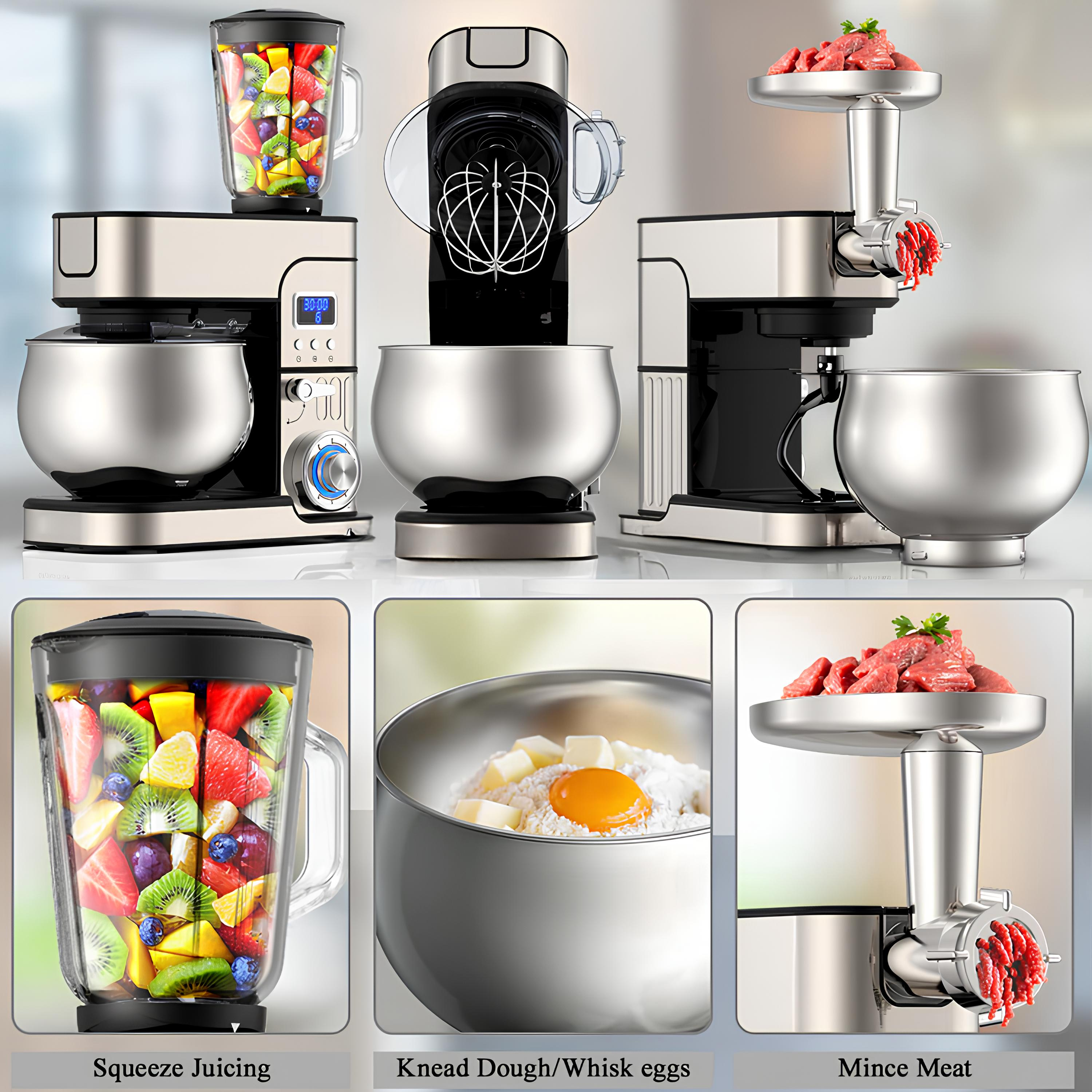 Blender, çırpıcı ve kıyma makinesi aparatlı mutfak robotu.