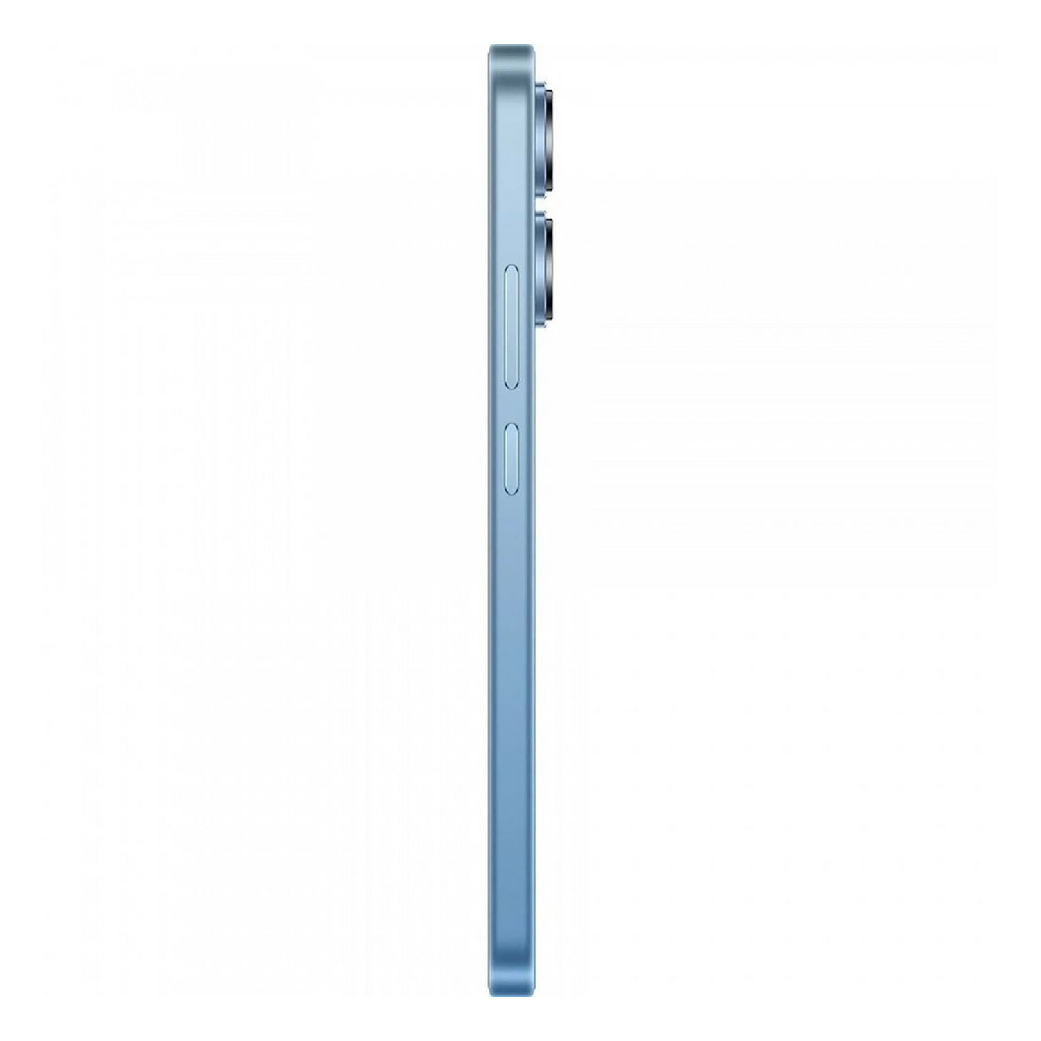 Niebieski smartfon z profilu, z trzema aparatami z tyłu.