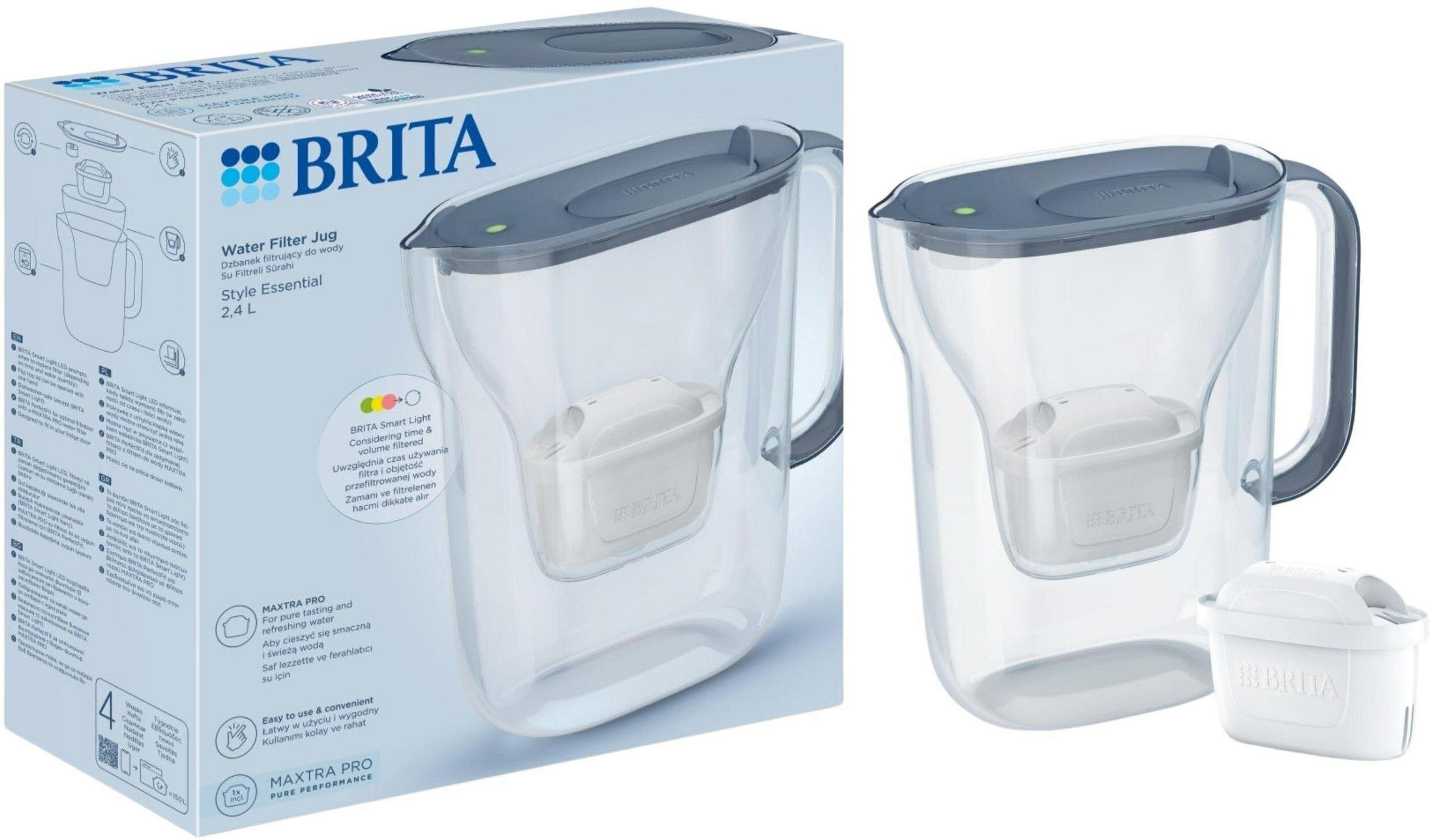 Dzbanek Brita z zapasowym filtrem. Pokazano pudełko i dzbanek.