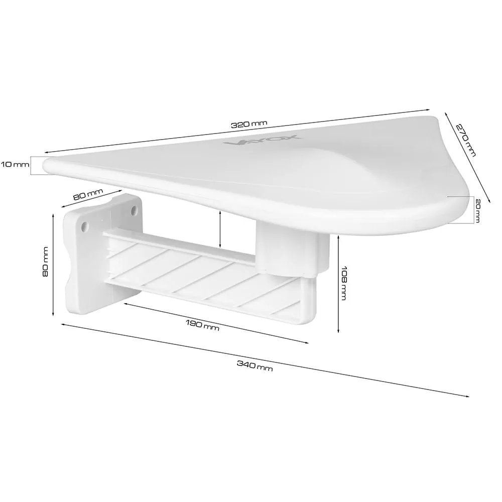 Biały wspornik ścienny z wymiarami: płyta 320x270mm, wysięg 190mm.