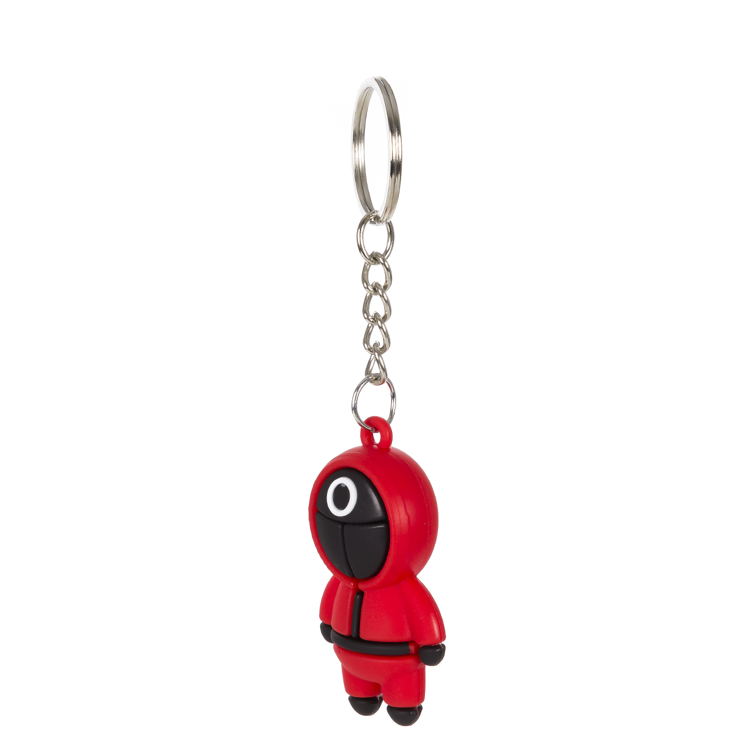 Un llavero rojo de Squid Game con un símbolo de círculo en la máscara.