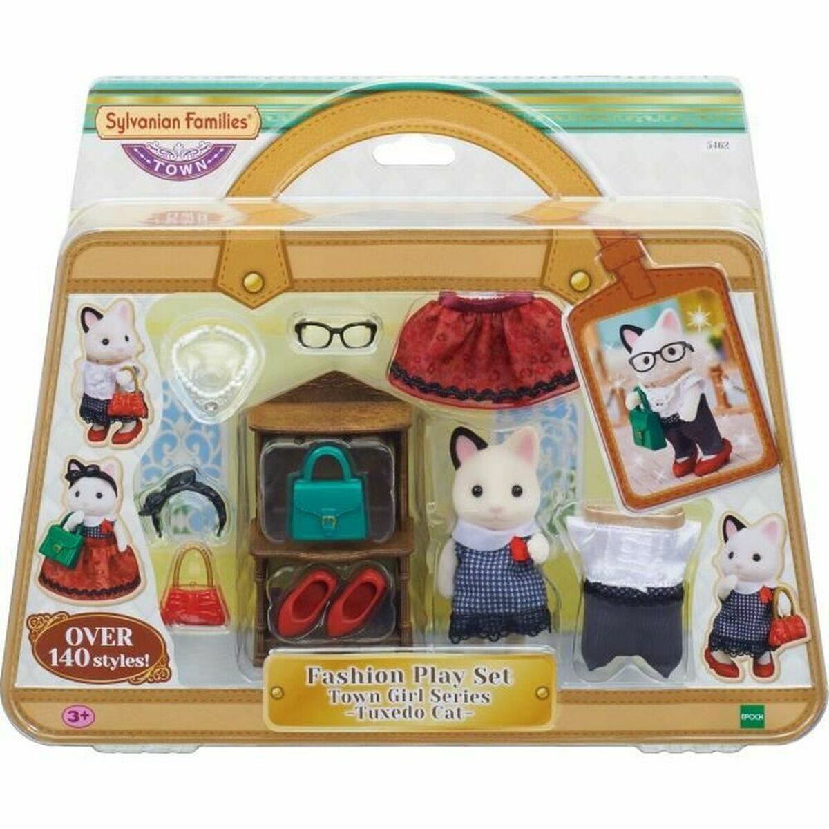 Sylvanian Families Town Girl Modepuppen-Set mit Katzenfiguren, Kleidung und Accessoires.
