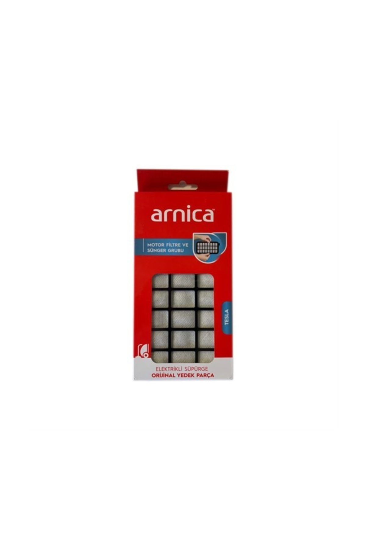 Arnica Tesla elektrikli süpürge motor filtre ve sünger grubu kutusu.