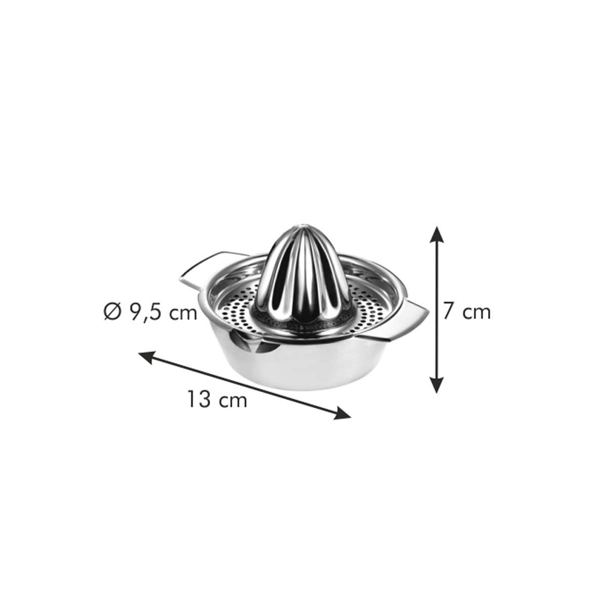Spremiagrumi in acciaio inox, largh. 13 cm, diam. 9,5 cm, alt. 7 cm.