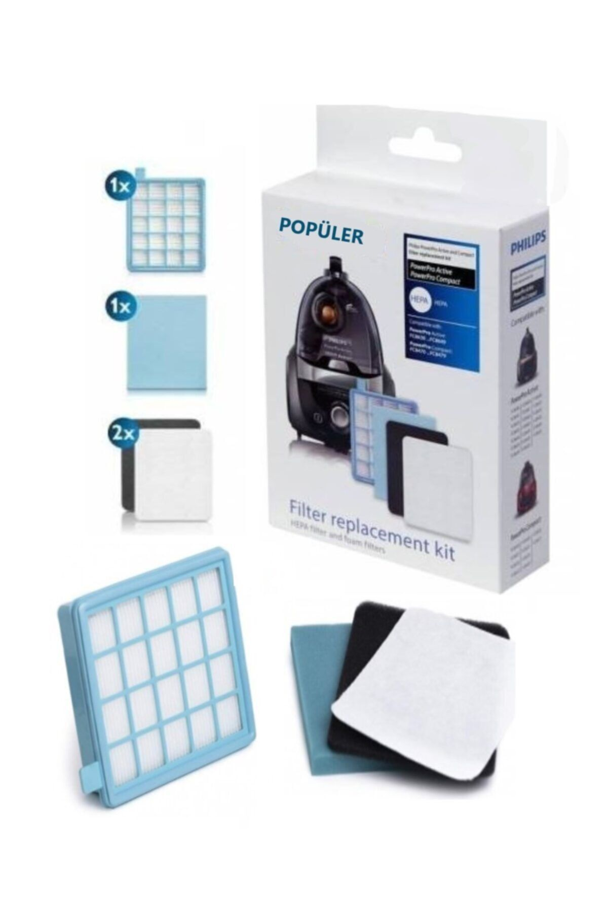 POPULER Philips PowerPro Active FC 8641/01 Uyumlu  Hepa Filtre Seti