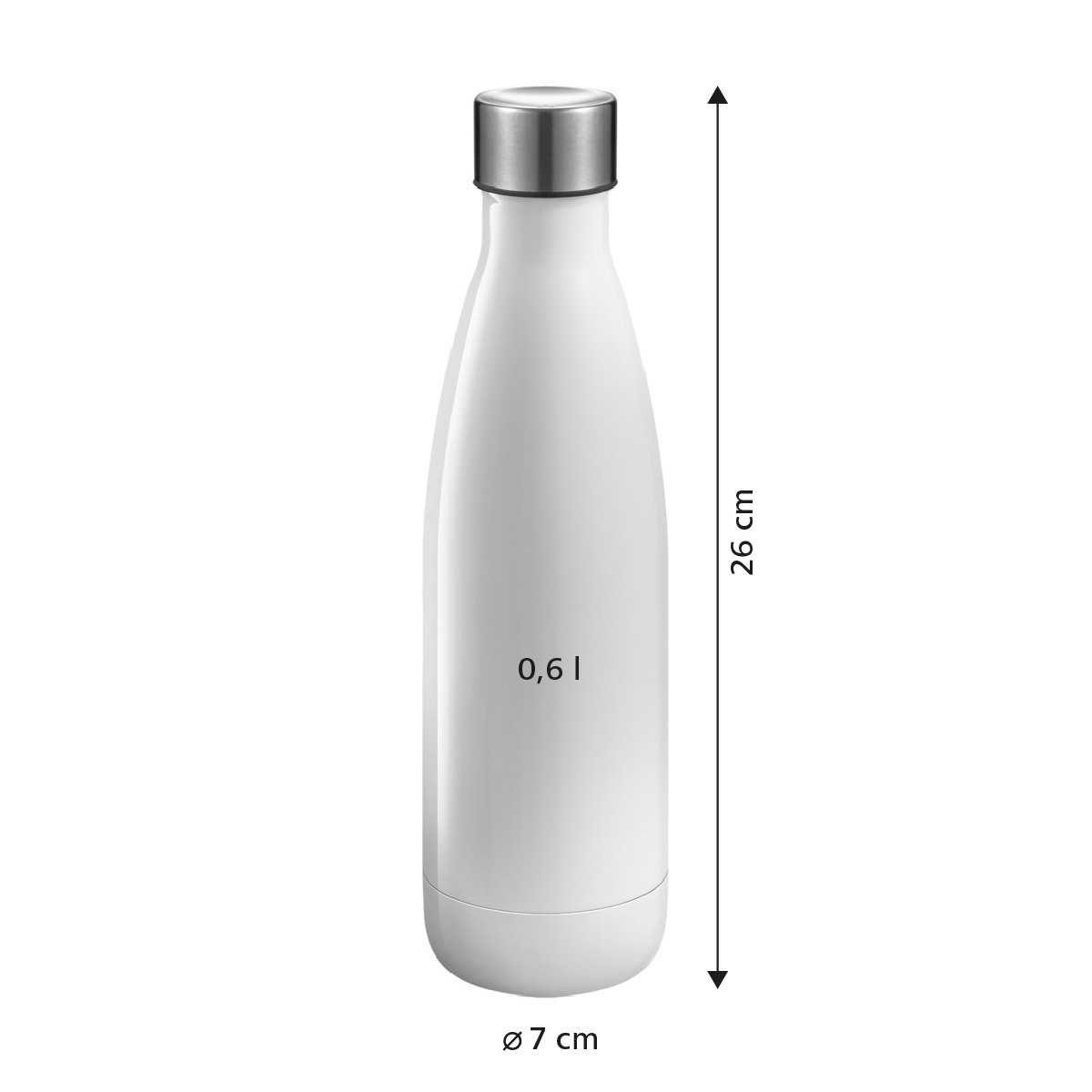 Weiflasche, 26 cm hoch, 7 cm Durchmesser, 0,6 l Fassungsvermögen.