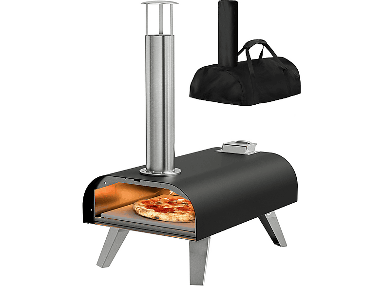 KITCHENBROTHERS KB4213 - Houtgestookt - PFAS- & BPA-Vrij - Tafelmodel - Met Beschermhoes - Pizzaoven Zwart