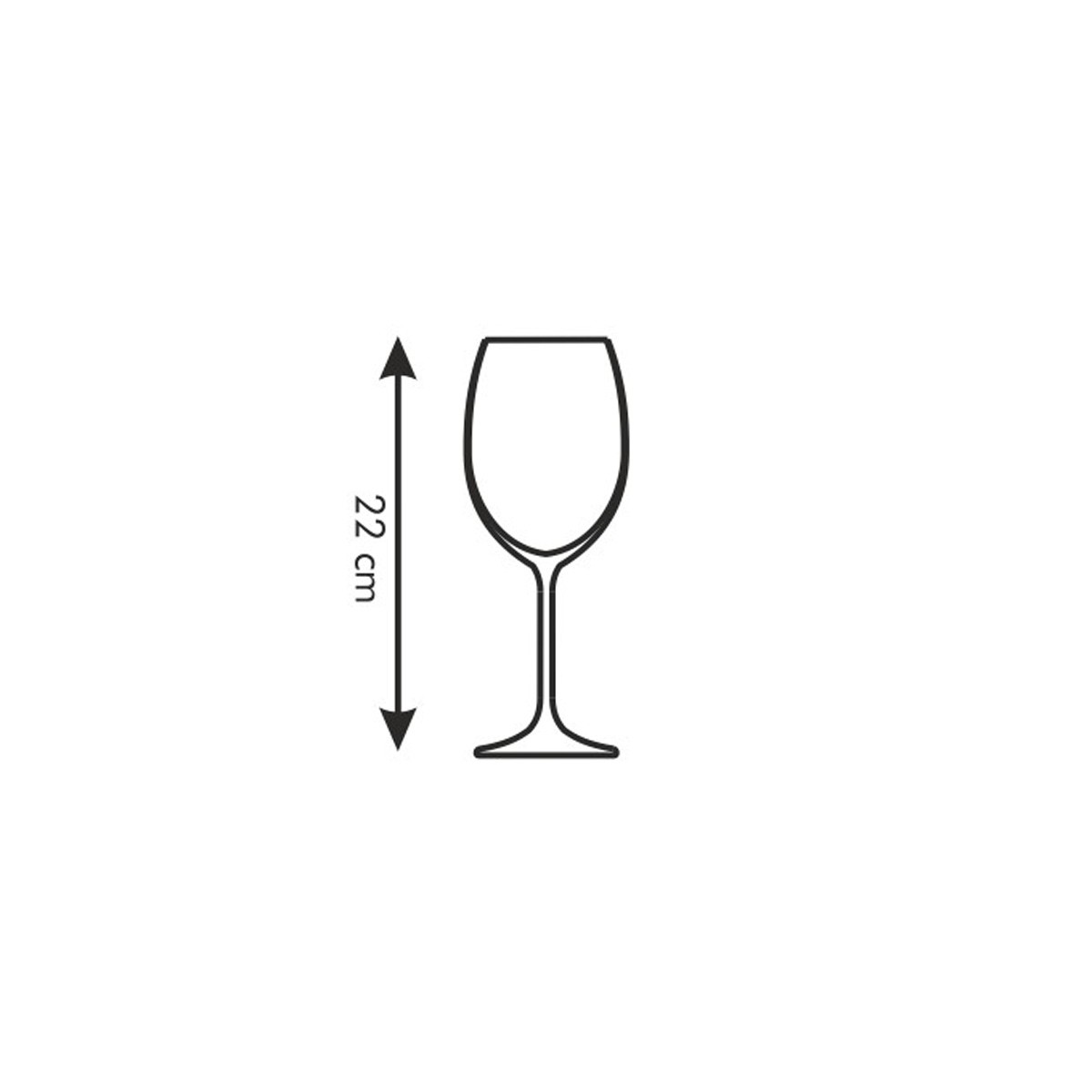 Eine schematische Darstellung eines Weinglases, 22 cm hoch.