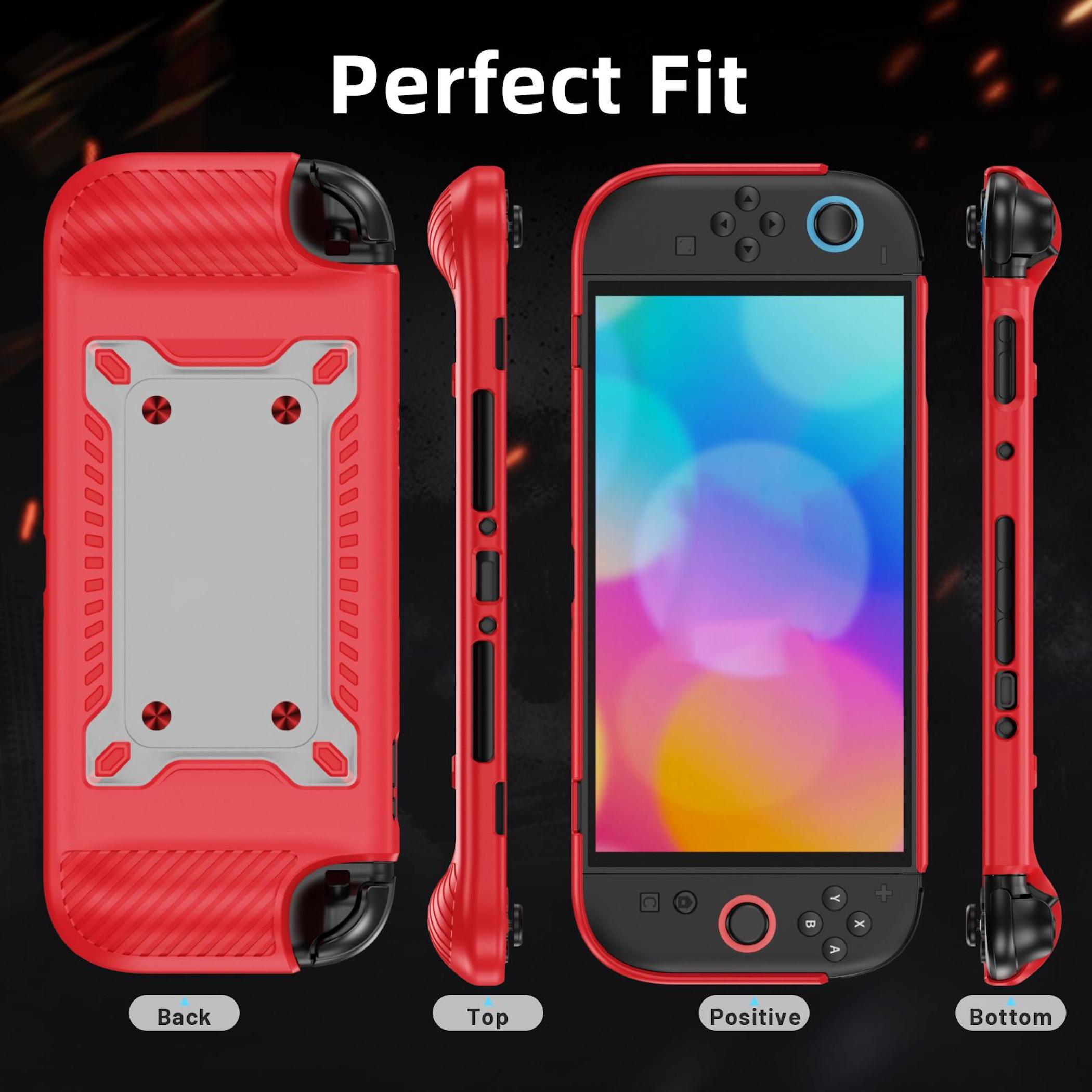 Funda protectora roja para Nintendo Switch vista de atrás, arriba, frente y abajo.