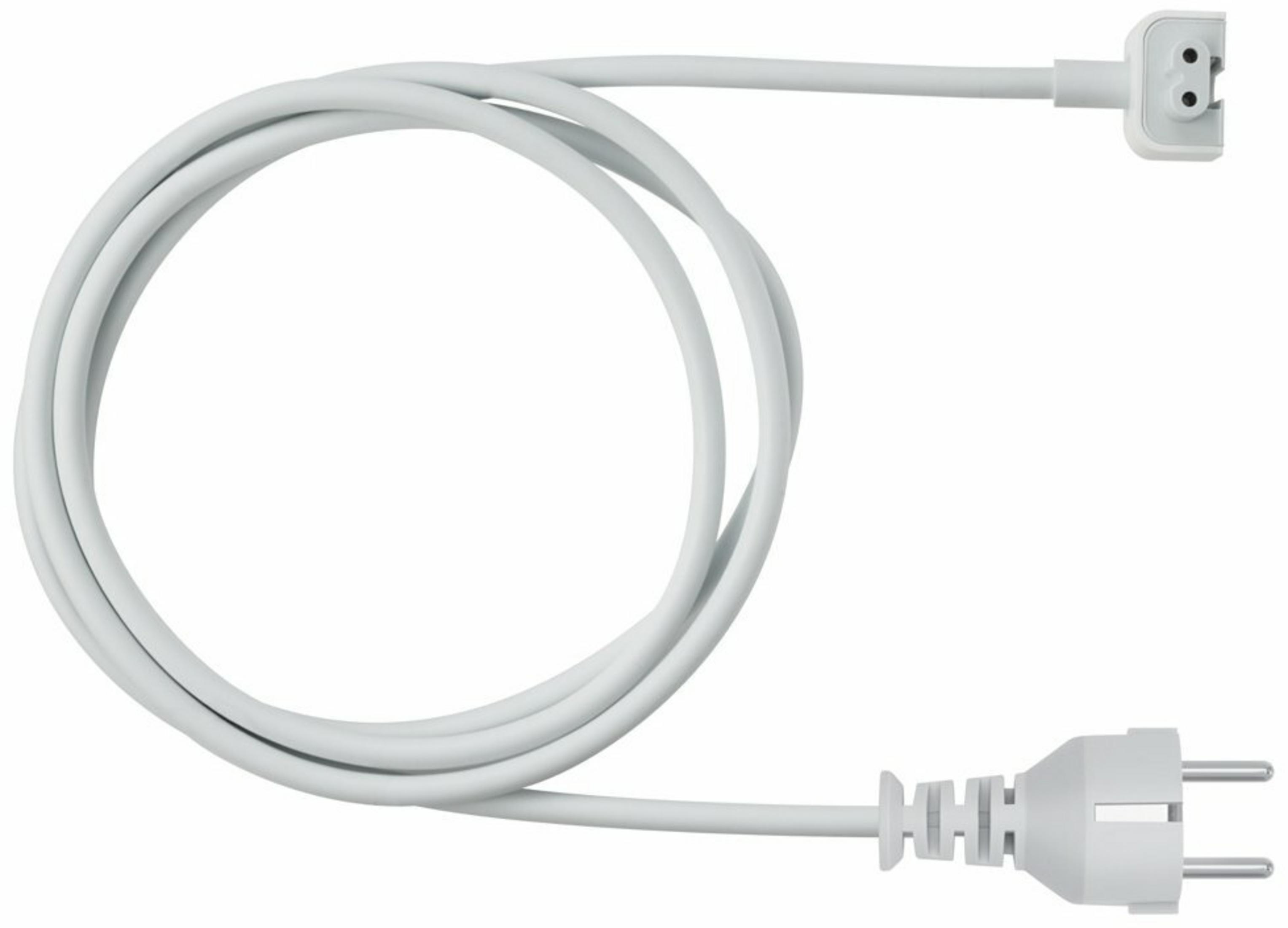 Un cavo bianco con due spine, una rotonda, l'altra piatta.