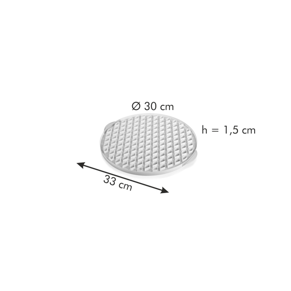 Ein runder, weißer Grillrost mit einer Dicke von 1,5 cm und einem Durchmesser von 30 cm.