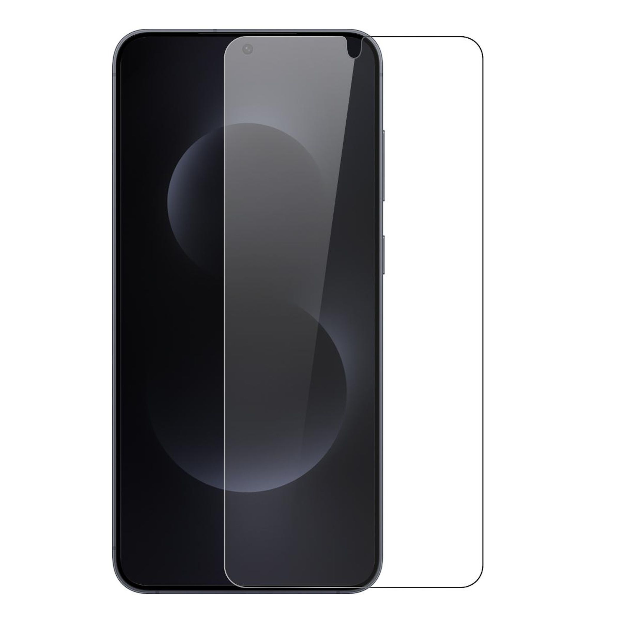 Ein Smartphone mit Displayschutzfolie, wei auf wei.