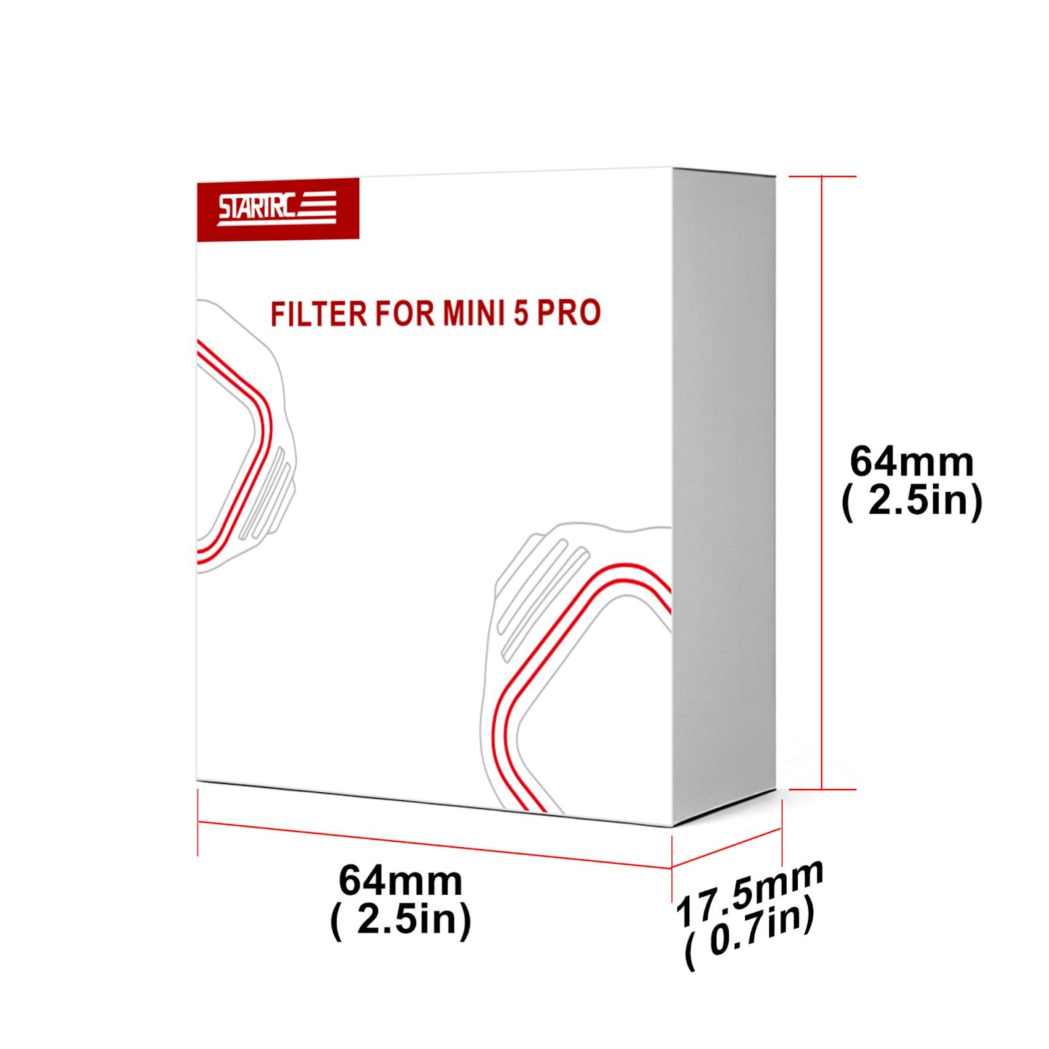 Verpackung mit "STARIRC FILTER FOR MINI 5 PRO" Aufschrift und Maßen.