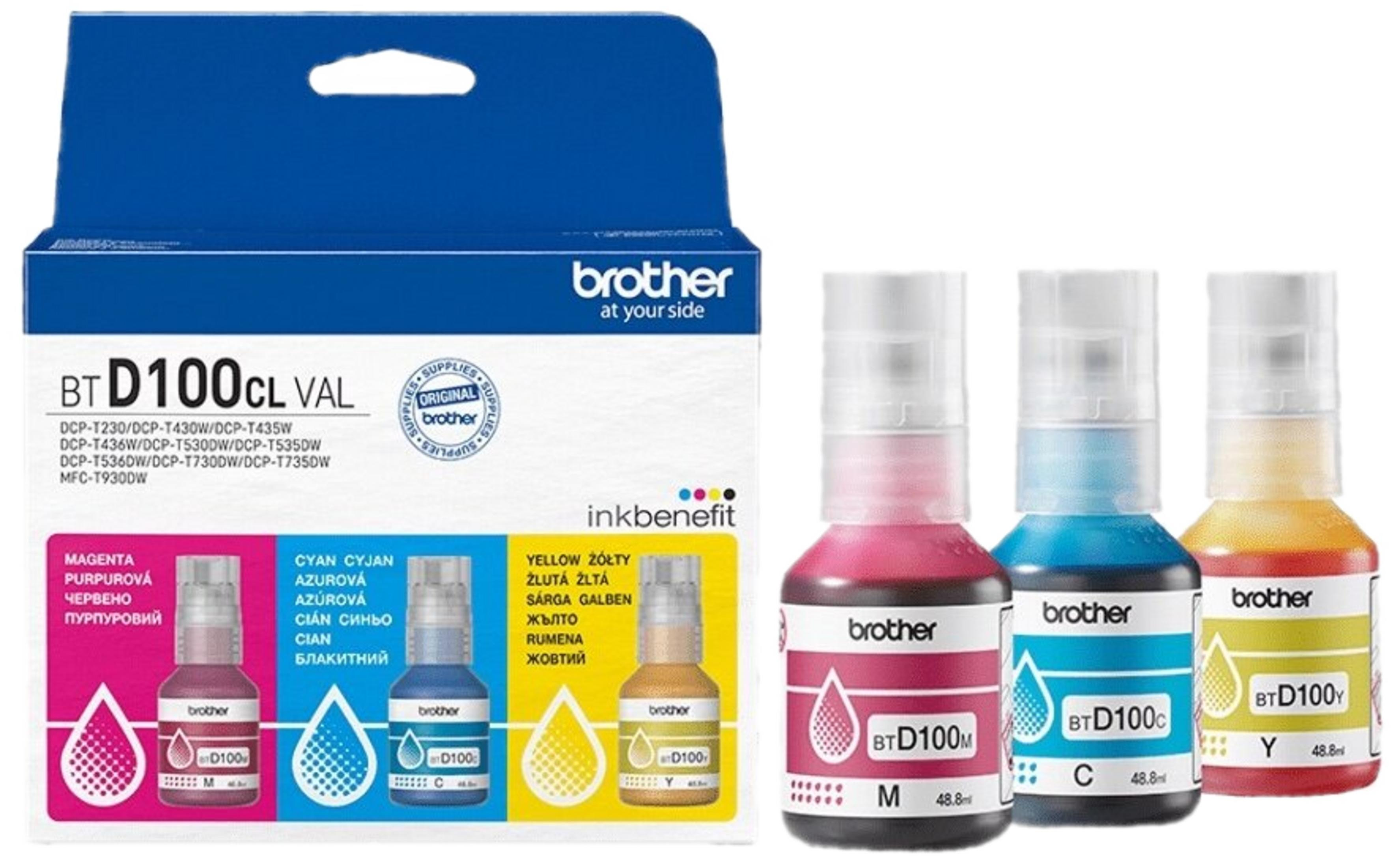 Flaconi d'inchiostro Brother BTD100CL VAL: Magenta, Ciano, Giallo. Forniture originali.