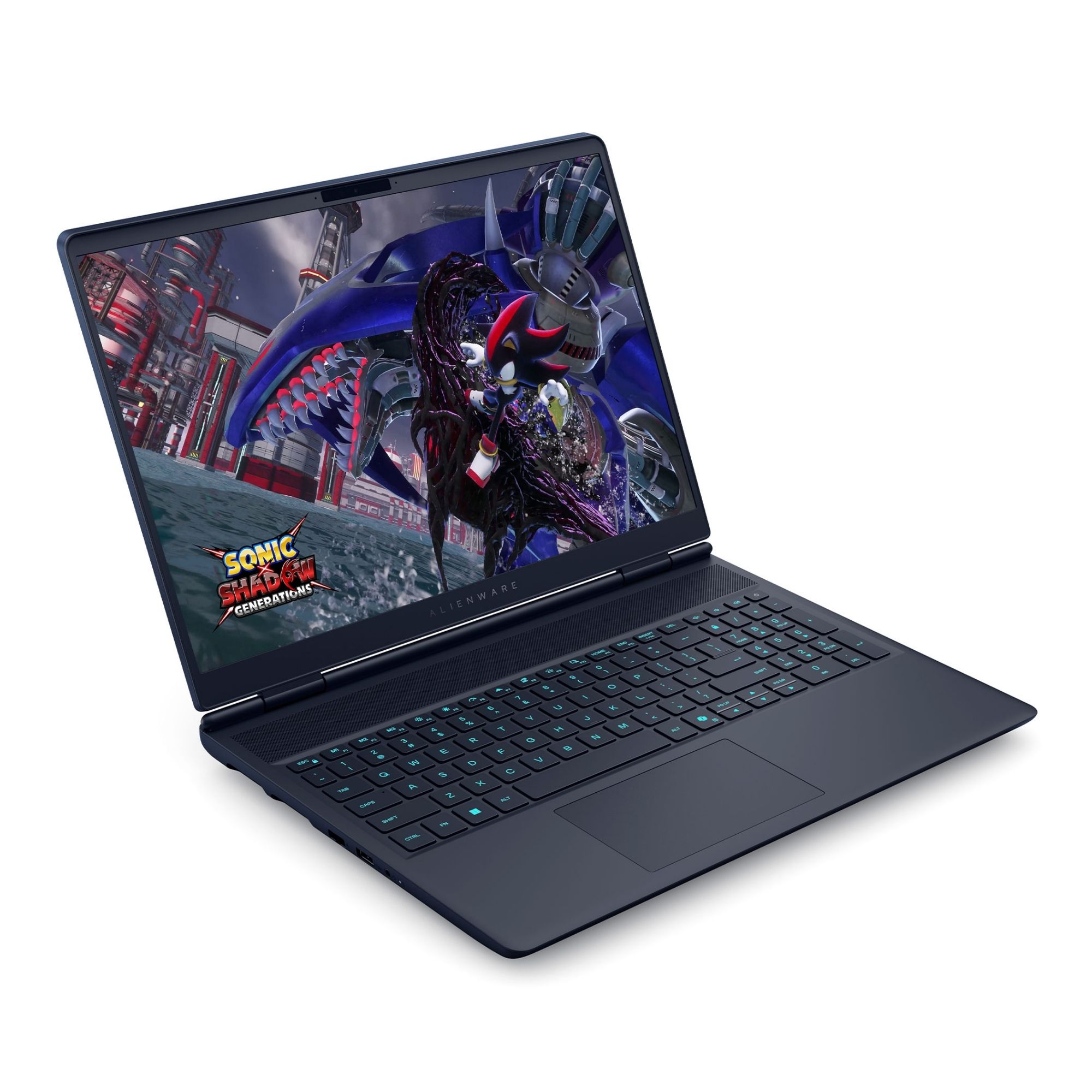 Ekranında Sonic Shadow Generations oyununu gösteren siyah bir Alienware dizüstü bilgisayar.