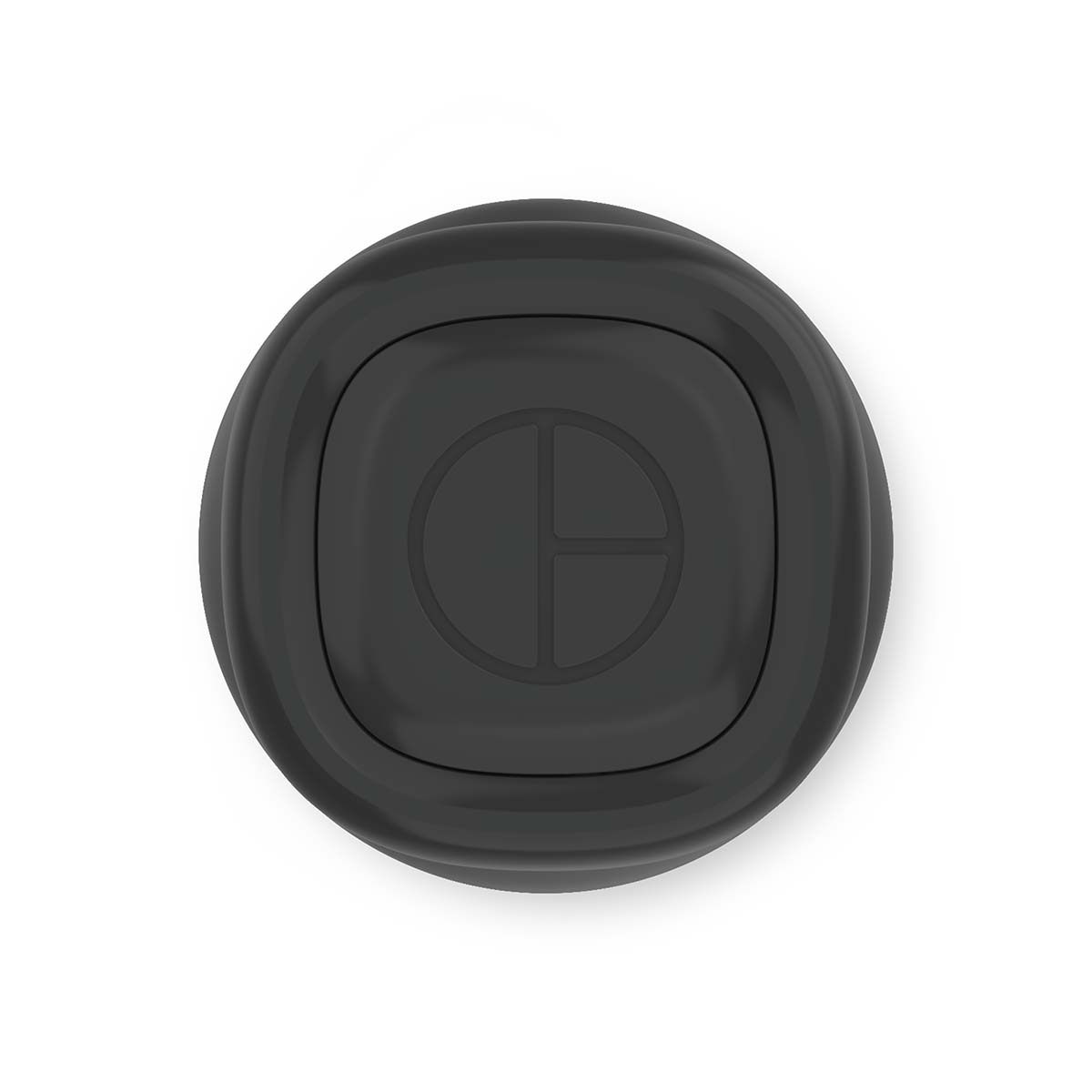 Czarny okrągły przycisk z symbolem podzielonym na cztery ćwiartki.