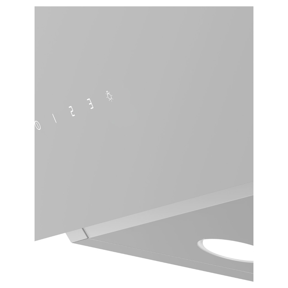 Gray range hood control panel with white numbers 0-3 and a light icon.