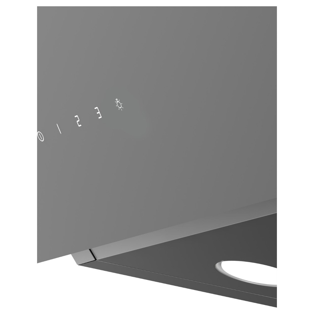 Gray range hood control panel with illuminated numbers 0-3 and light icon.