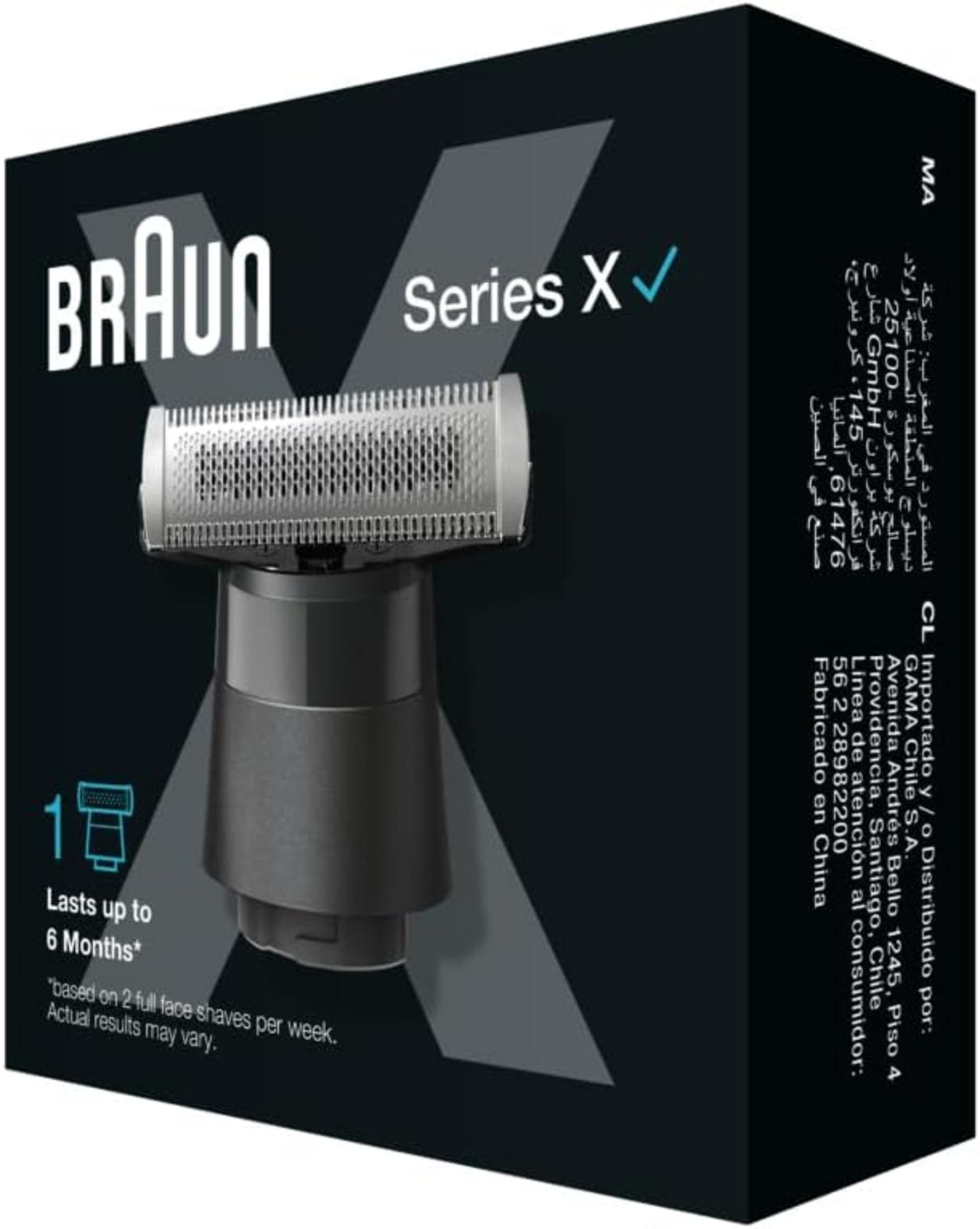 Testina rasoio Braun Series X su scatola nera. Dura fino a 6 mesi.