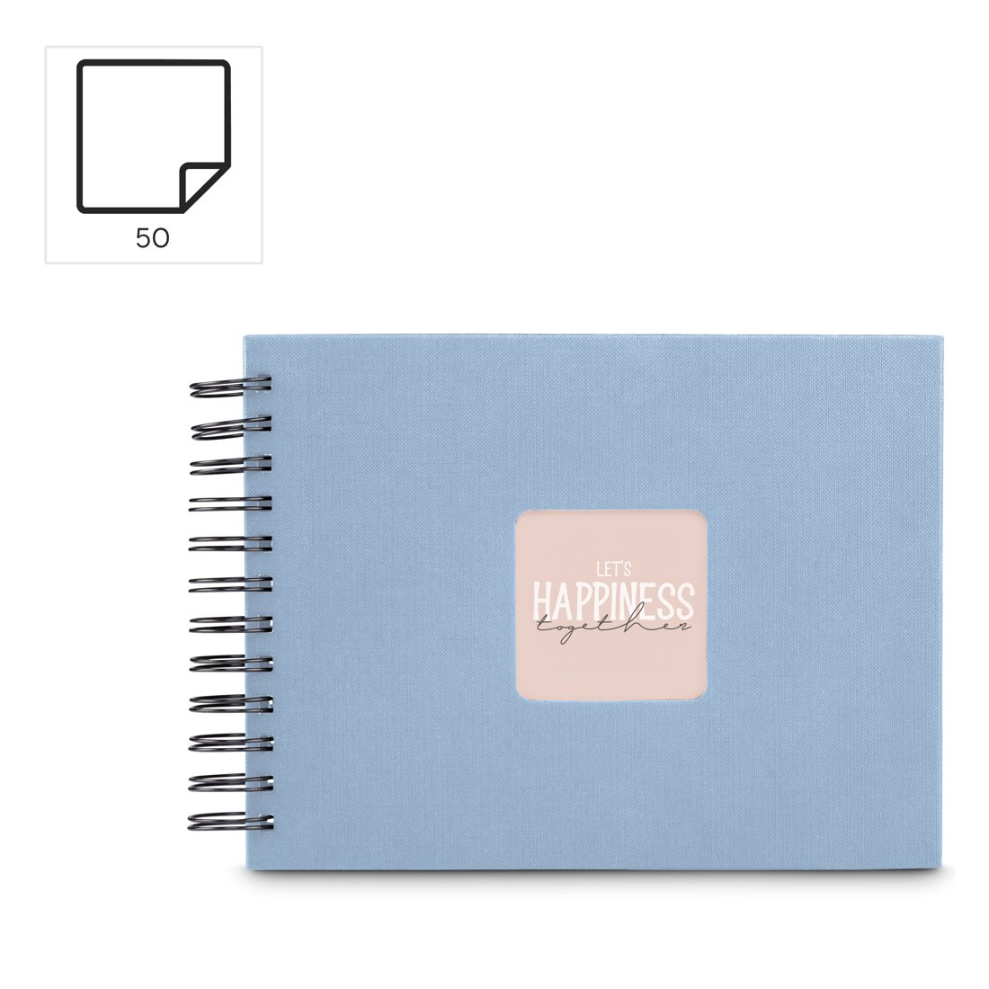 Jasnoniebieski notatnik bindowany spiralą z napisem "Let's Happiness Together".