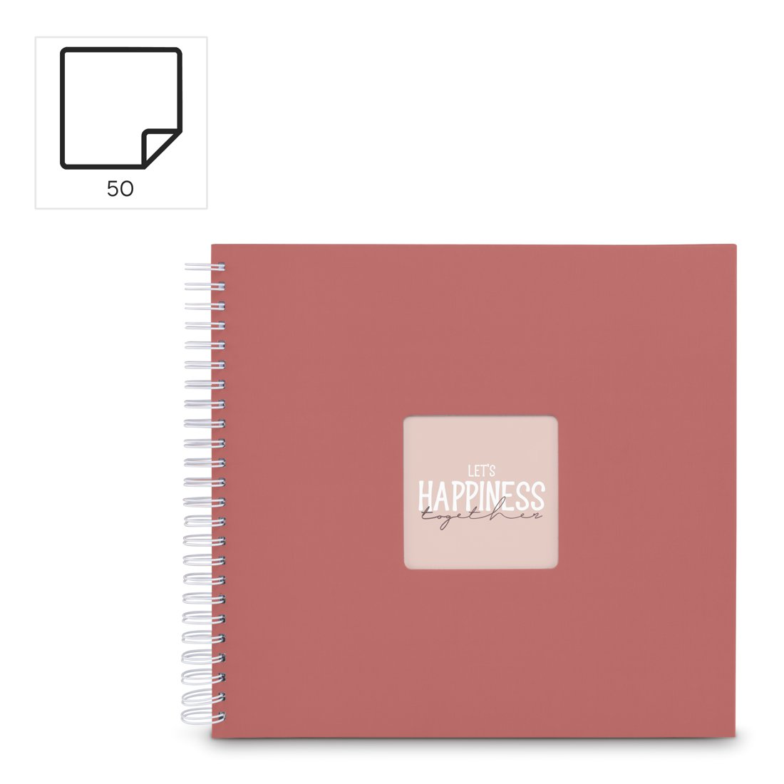 Różowy album bindowany spiralą z okienkiem pokazującym 