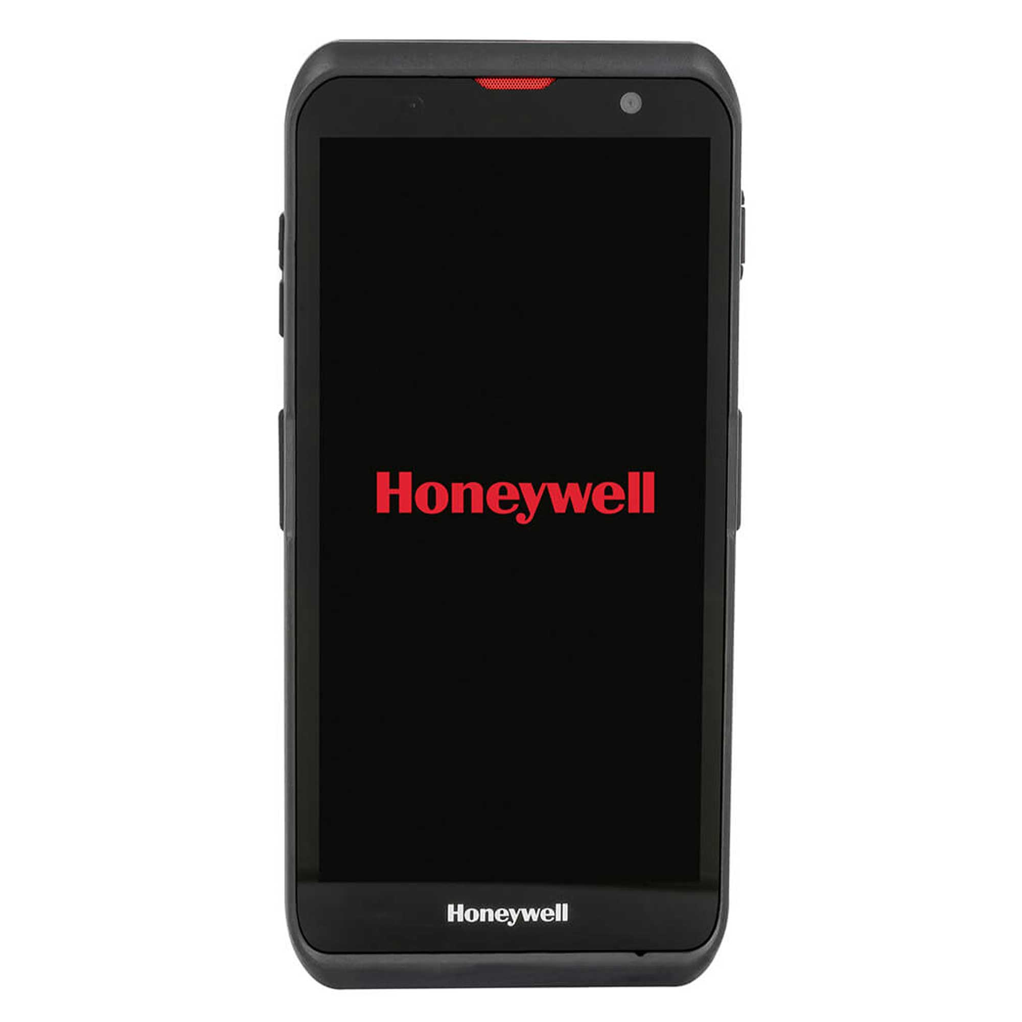 Ekranında kırmızı logo bulunan siyah Honeywell cihazı.