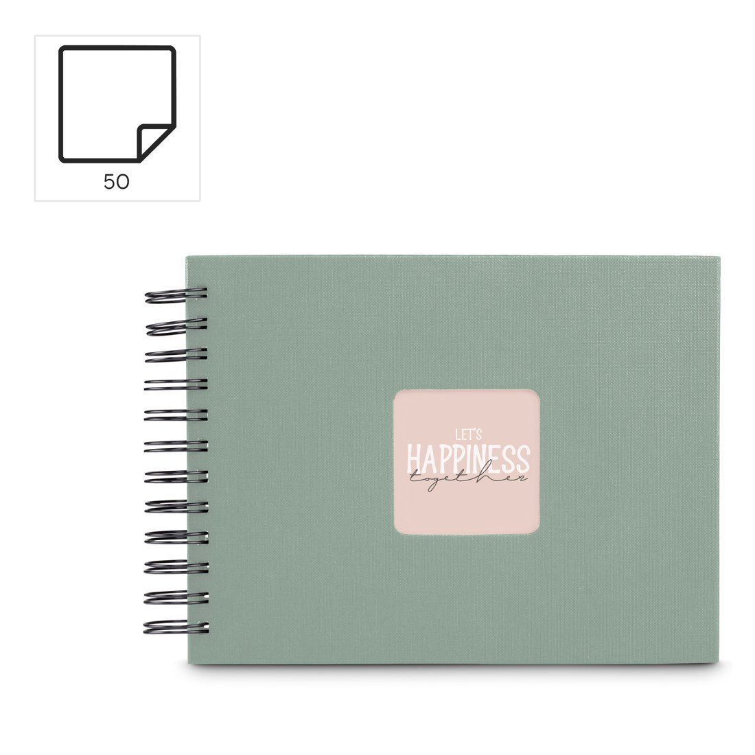 Zielony notatnik bindowany spiralą z napisem "Let's Happiness Together".