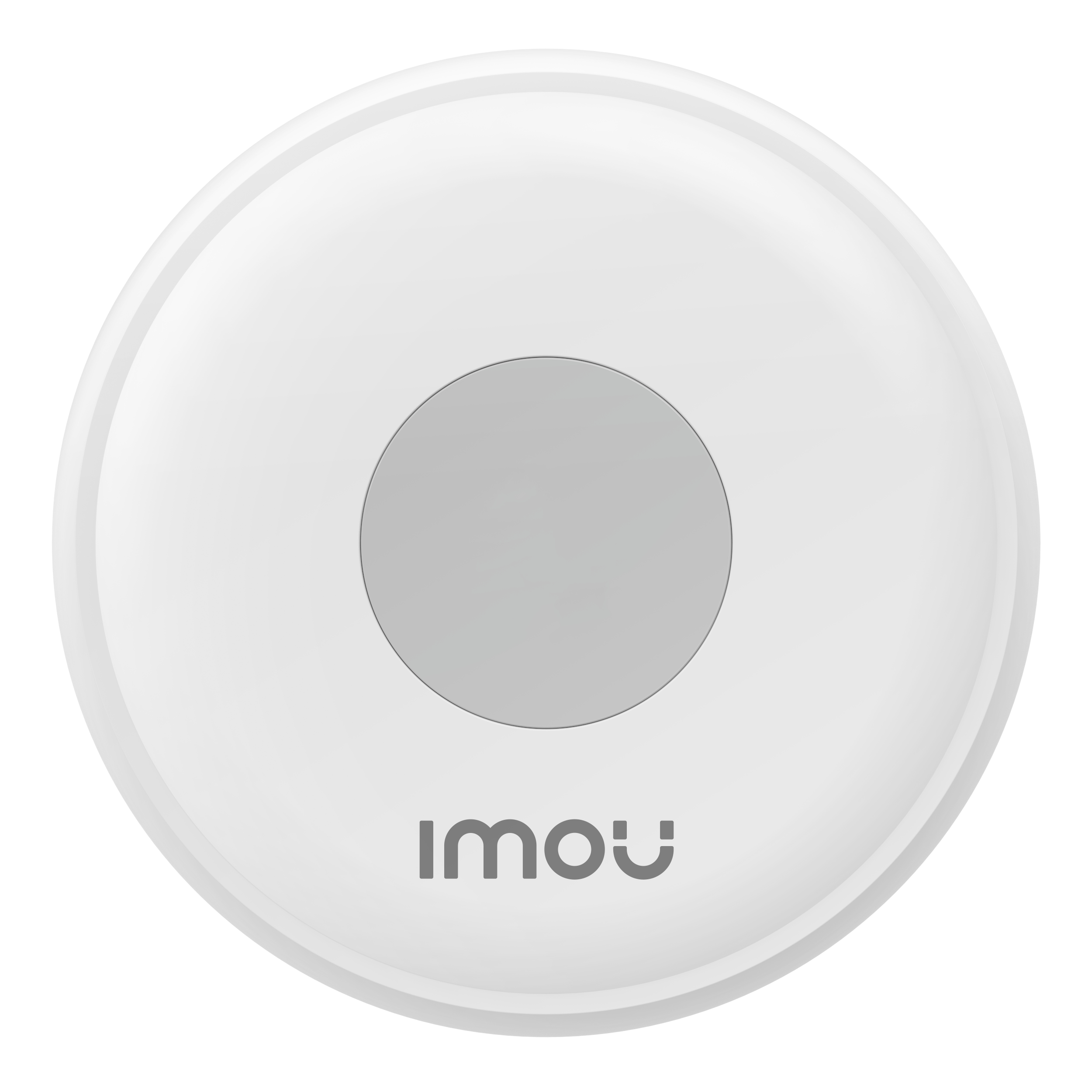 Ein weißes, rundes Objekt mit einem grauen Kreis und dem Imou-Logo.