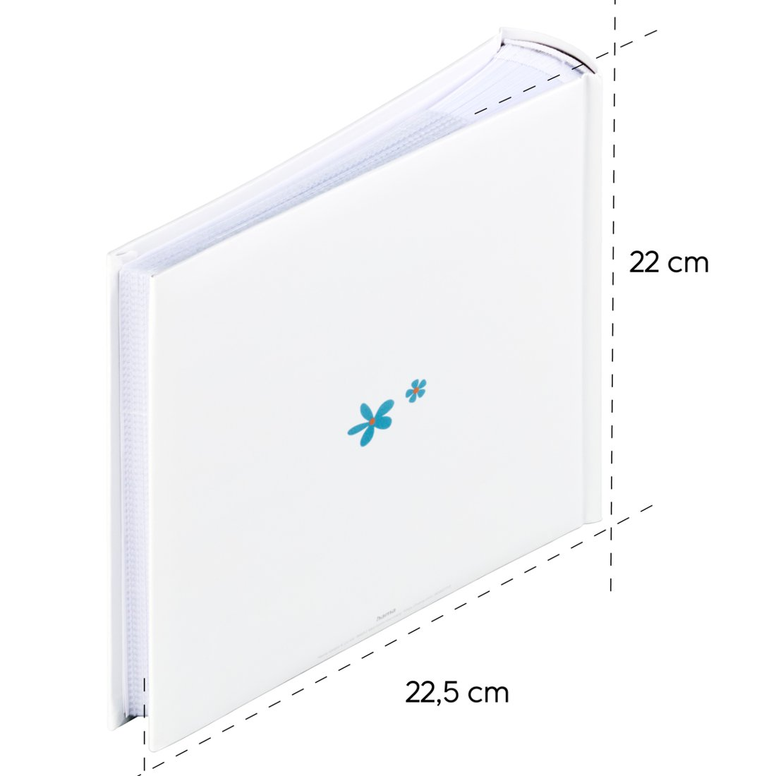 Biały album na zdjęcia z niebieskimi kwiatami, 22,5x22 cm.