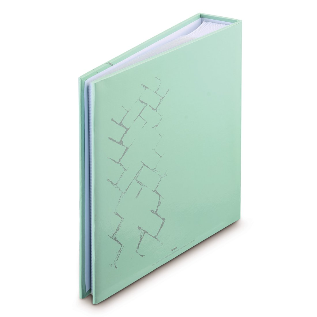 Jasnozielony segregator z szarym wzorem cegły.