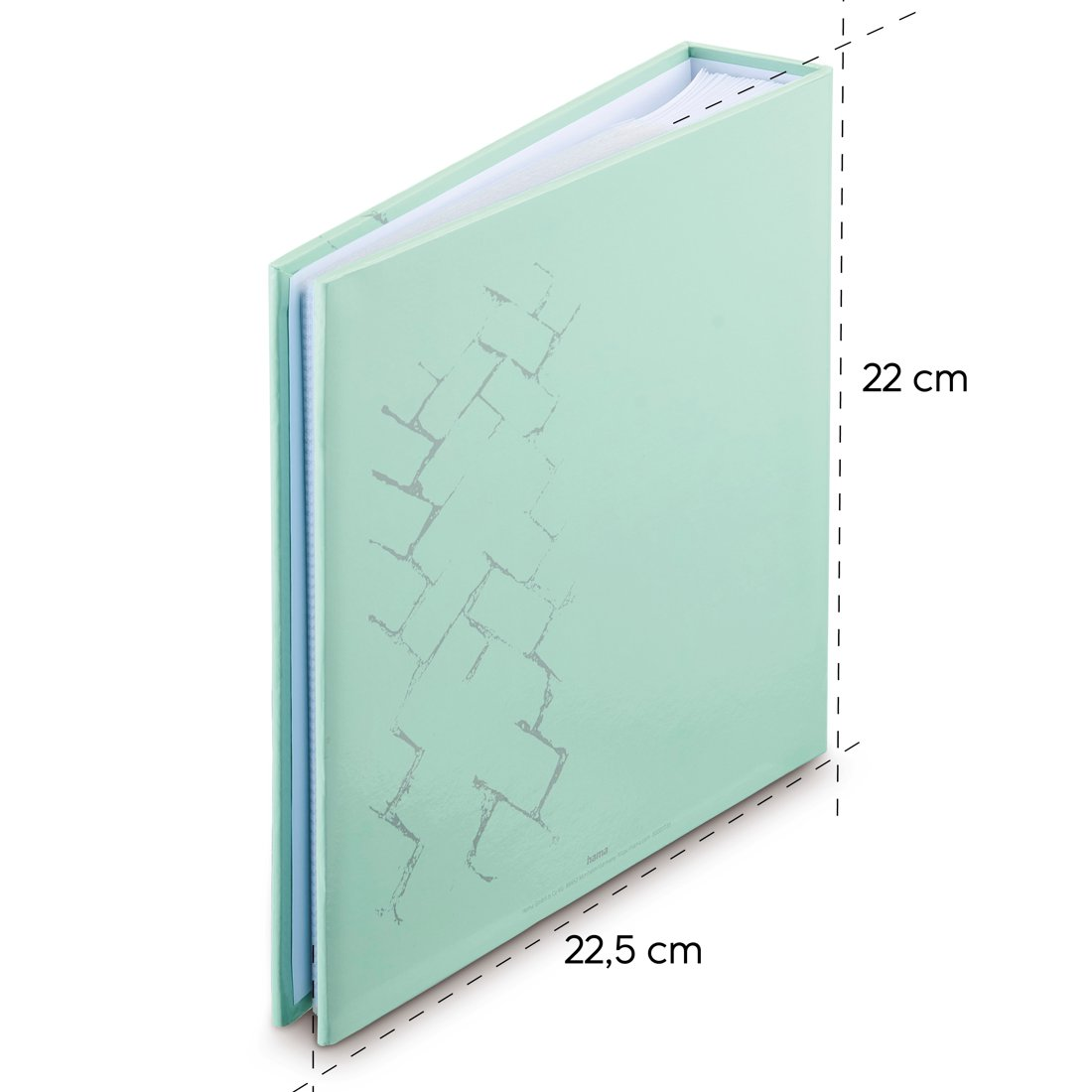 Jasnozielony segregator ze wzorem, 22,5 x 22 cm.