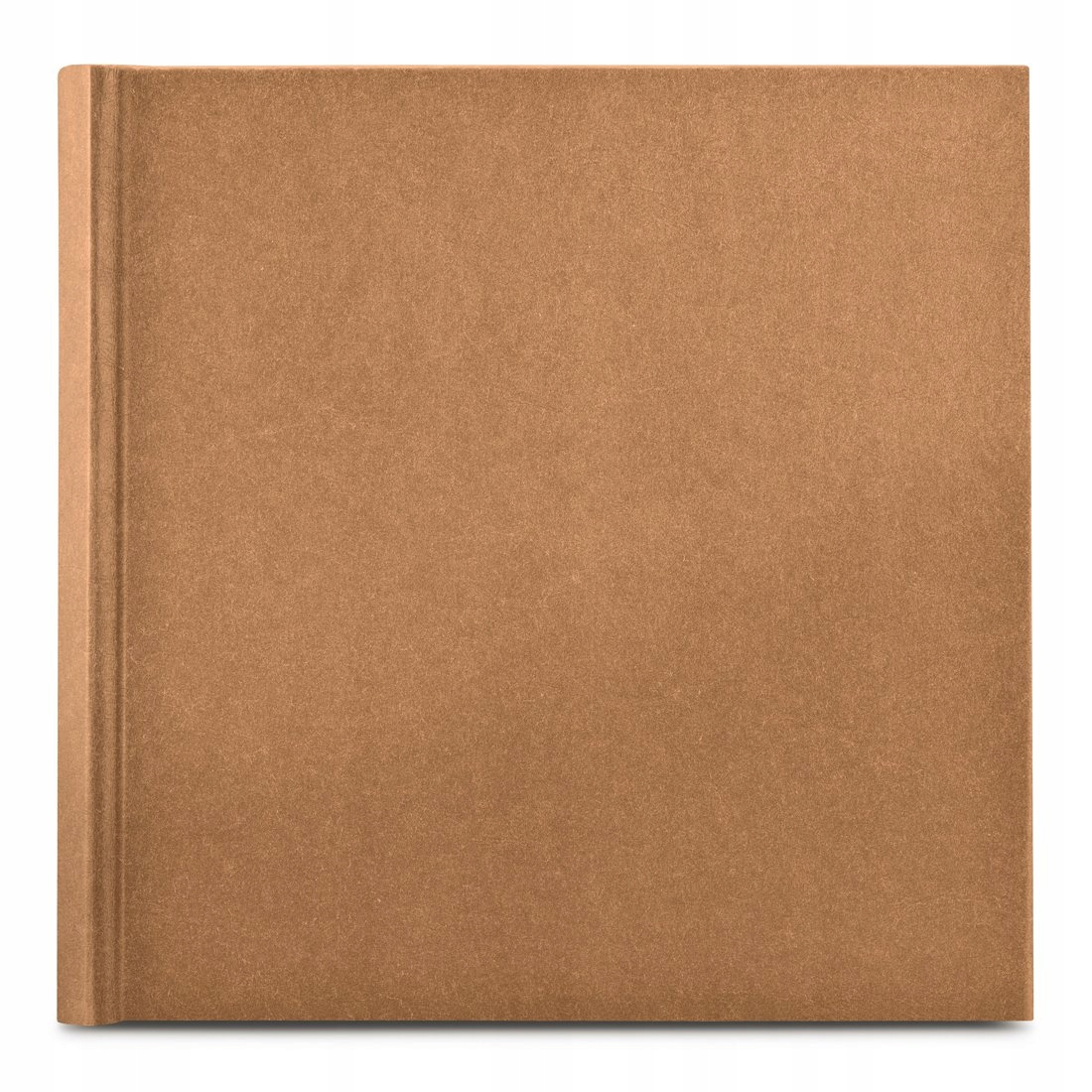 Brązowa książka z lnianym grzbietem, widok od góry.