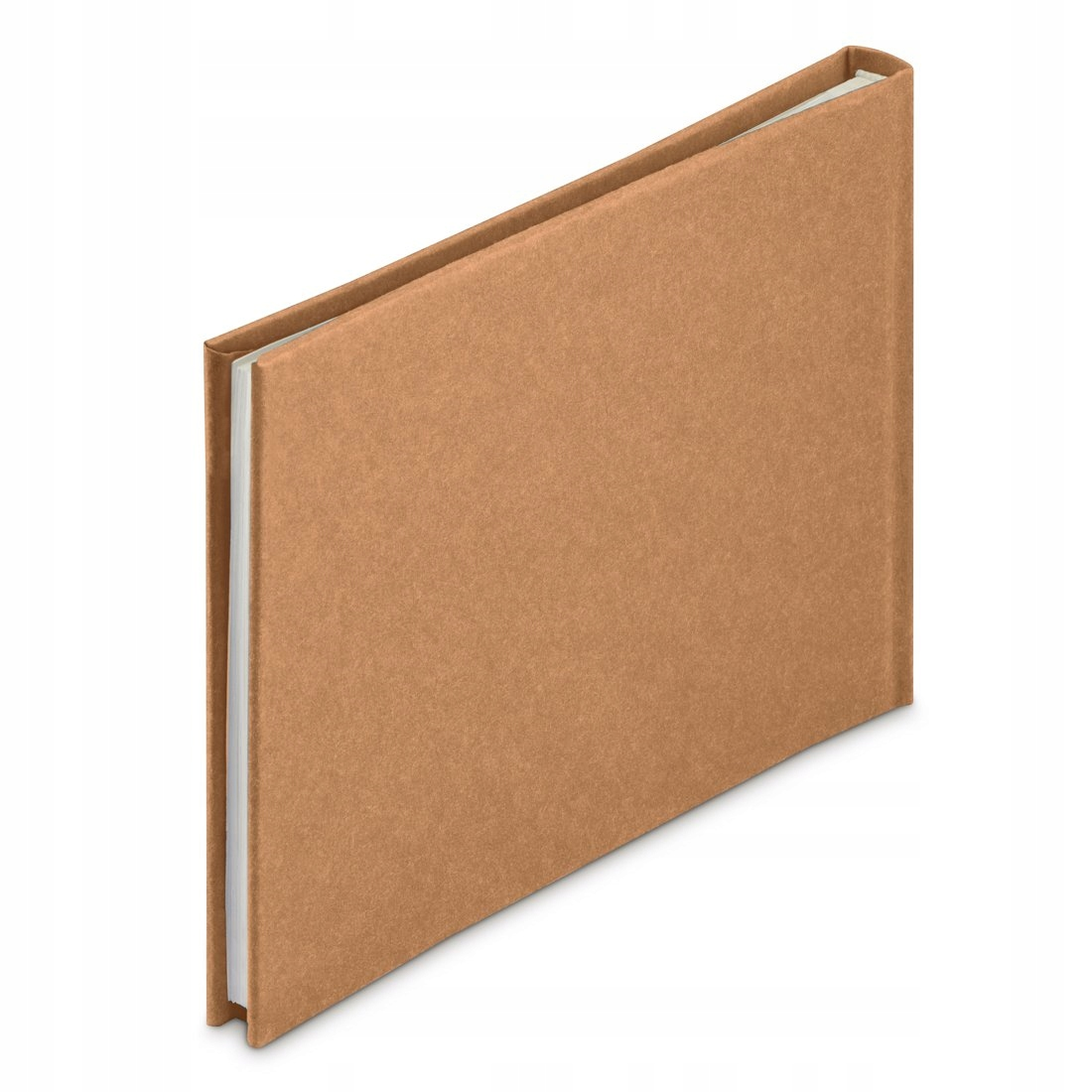 Zamknięty brązowy notatnik z solidną okładką, na białym tle.