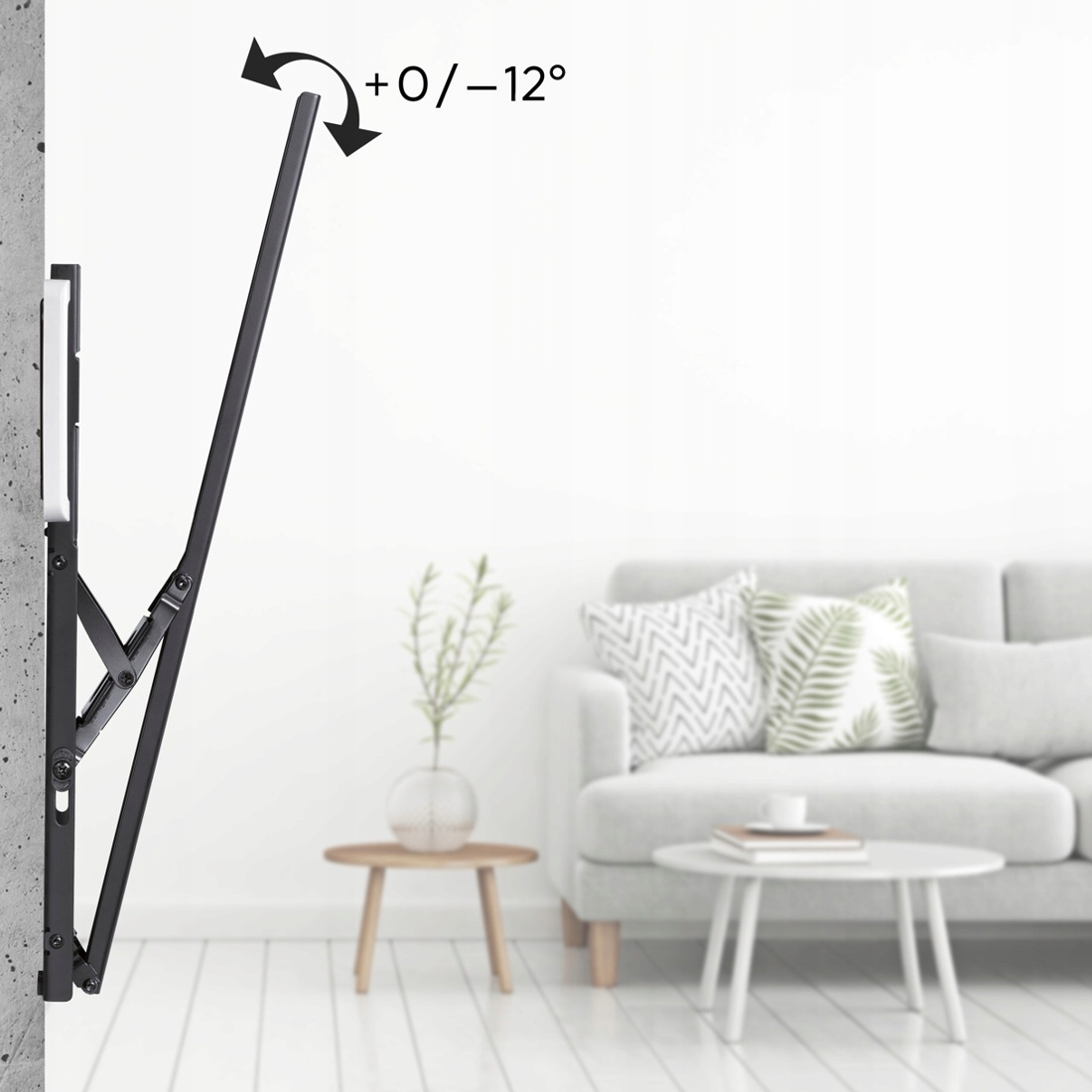 Ramię do telewizora montowane na ścianie, z kątem nachylenia +0/-12 stopni.