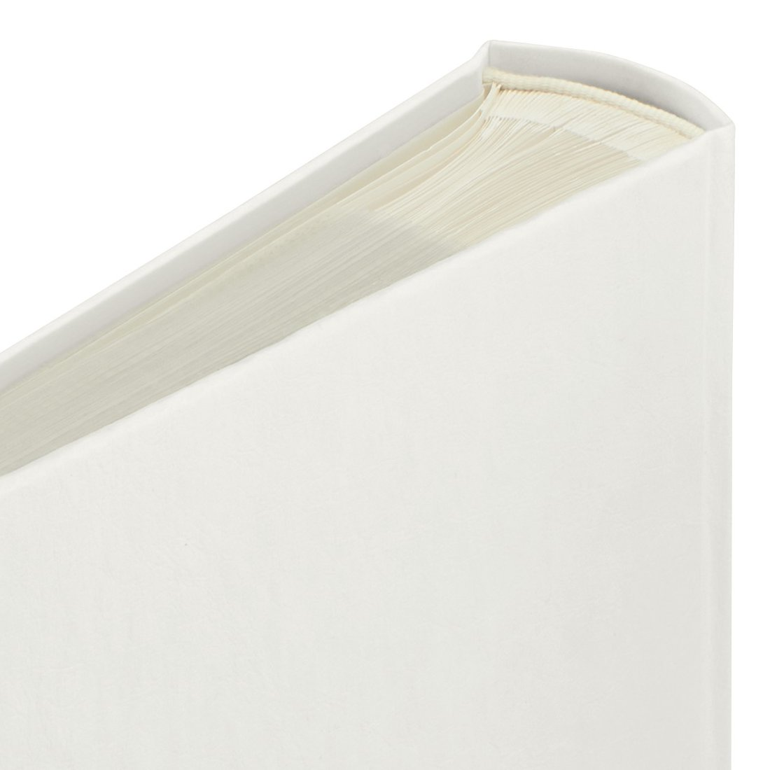 Biała otwarta książka, widok grzbietu po lewej stronie.