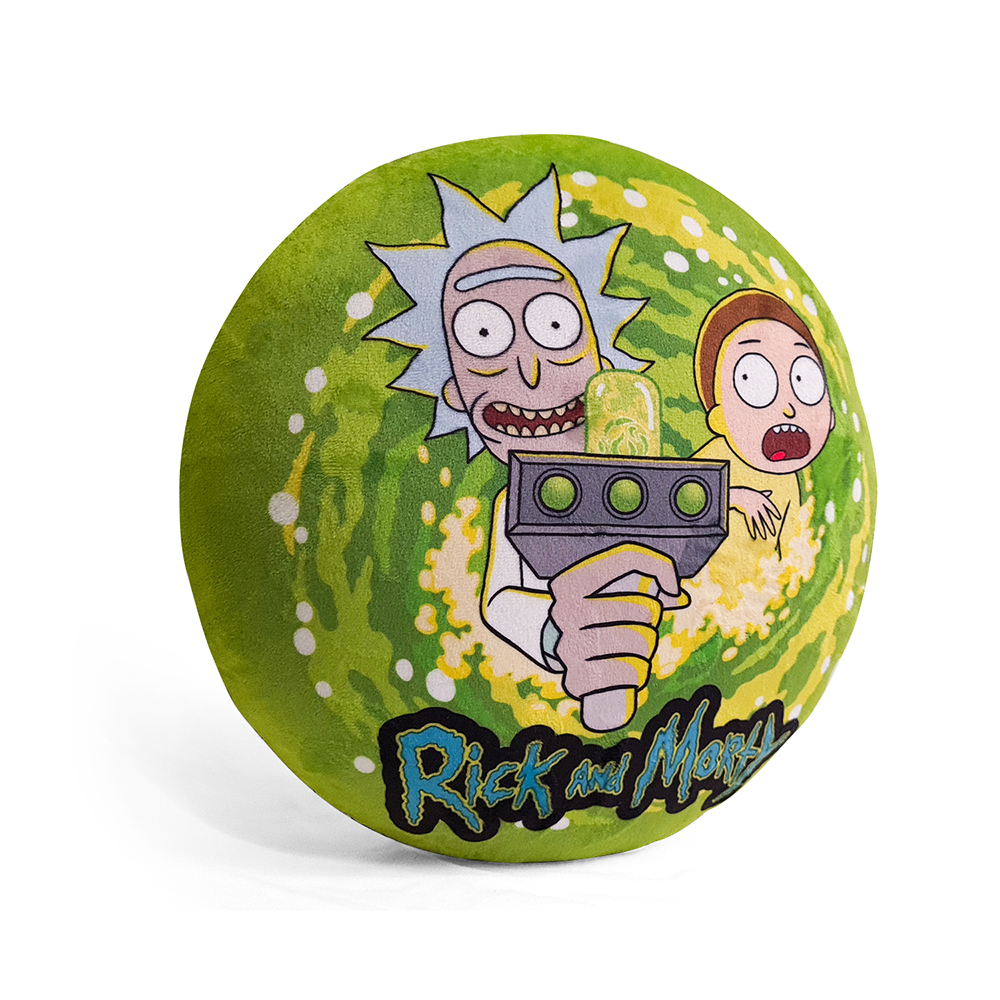 Palla verde rotonda con motivo Rick e Morty, Rick tiene un'arma.