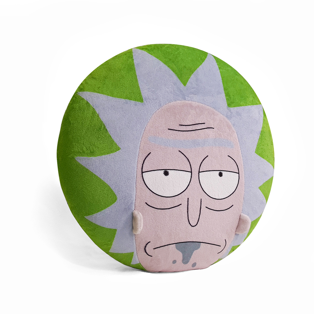 Un cuscino rotondo di Rick Sanchez con il suo viso e capelli verdi.
